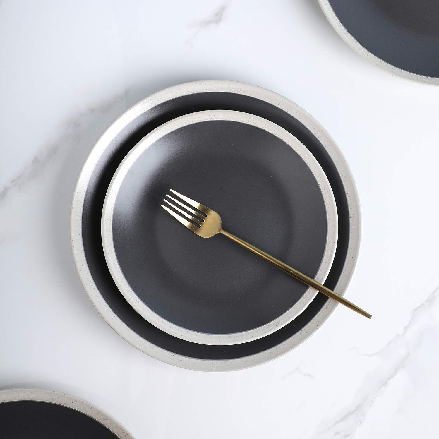 Stone Lain Serenity Stoneware Dish Set - 4 Elegant Salad Plates in Dark Gray & Cream | Perfect for Dinner Parties, Everyday Meals, and Stylish Table Settings