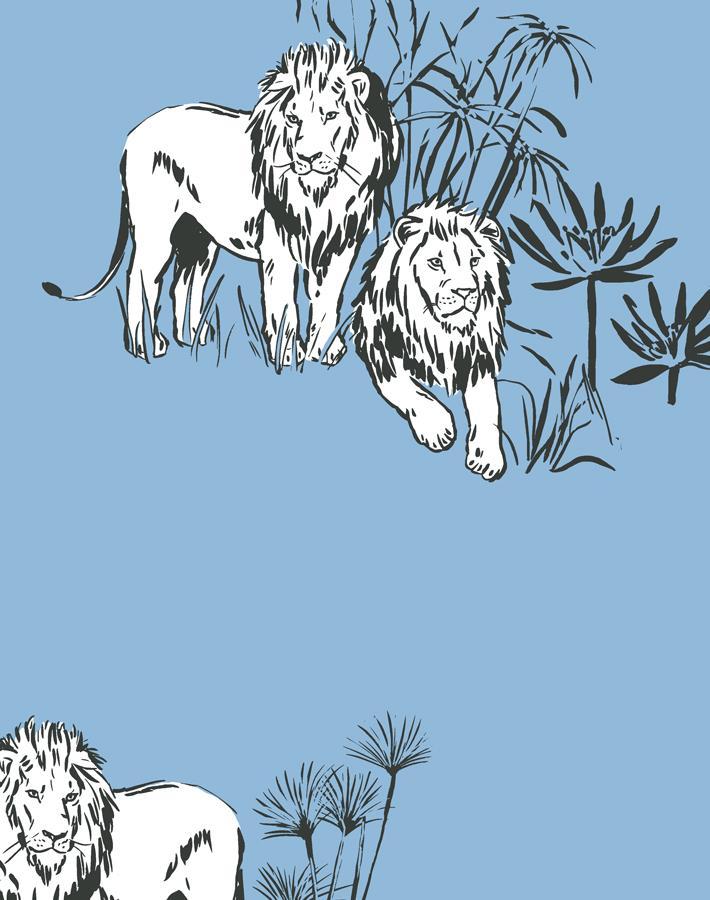 Foliage Lions Wallpaper by Tea Collection - Cornflower Blue Botanical Design for Nursery, Kids Room & Home Decor