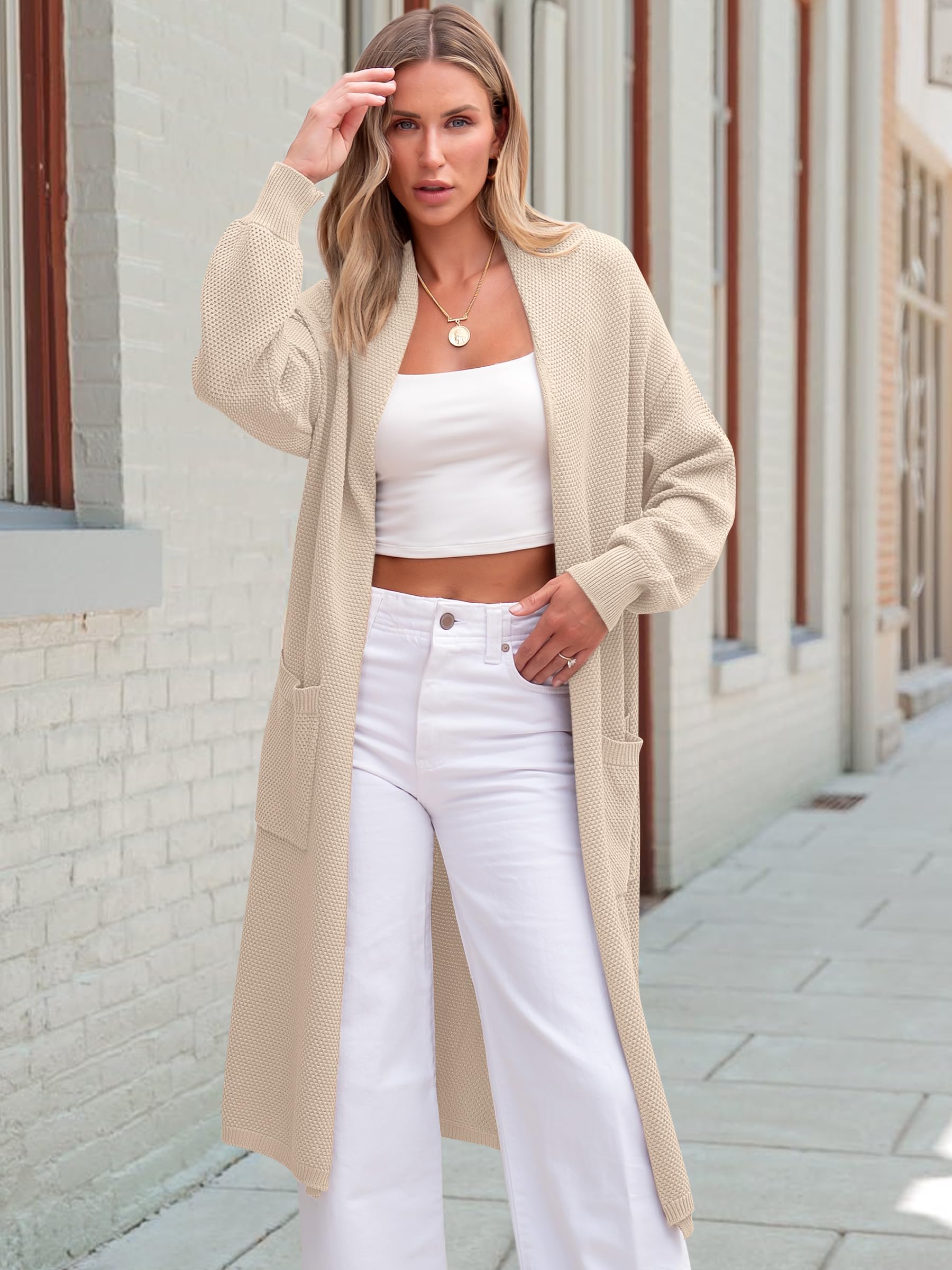 ANRABESS Women's Long Cardigan Sweater - Open Front Long Sleeve Slouchy Oversized Coat | 2024 Winter Chunky Knit Waffle Coatigan | Perfect for Casual Outfits, Office Wear & Cozy Home Lounging