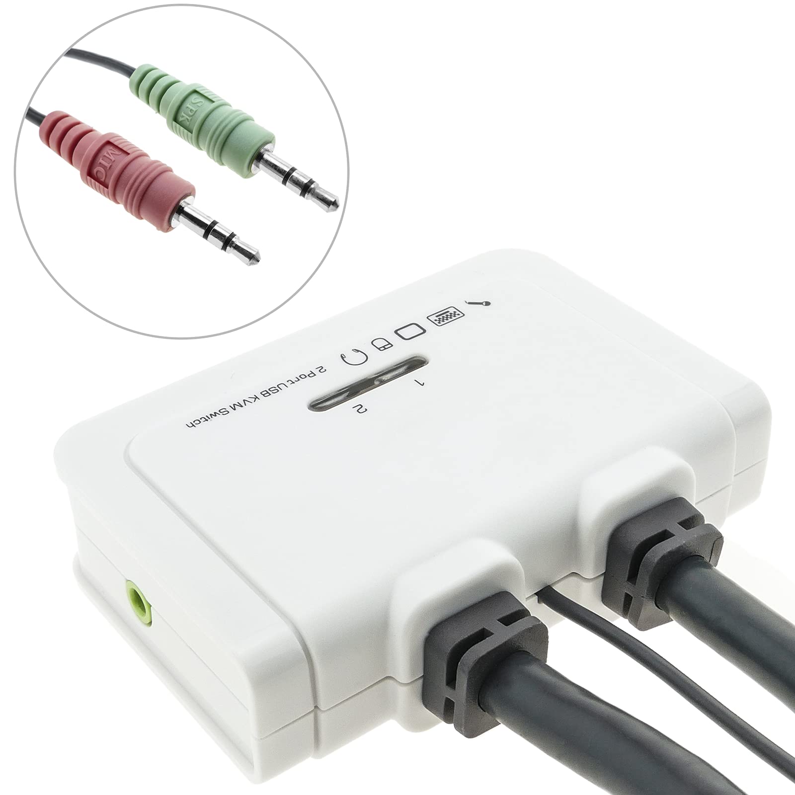 Cablematic KVM Switch HDMI Audio USB 2.0 - 1KVM to 2CPU Dual Monitor Control for Home & Office Workstations - Perfect for IT Professionals, Gamers, and Multi-Computer Users