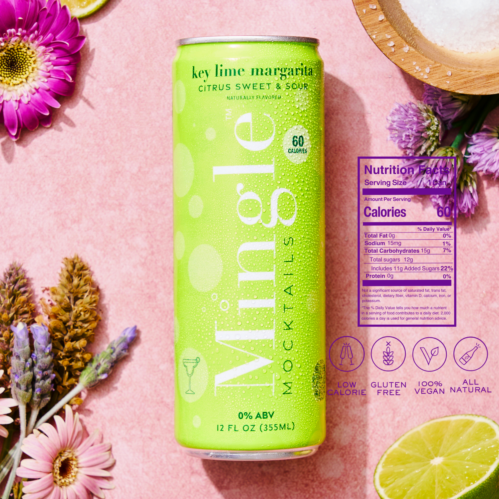 Mingle Mocktails Key Lime Margarita Non-Alcoholic Drink Mix - 24 Pack (6x4 12oz Cartons) - Perfect for Parties, Weddings & Family Gatherings
