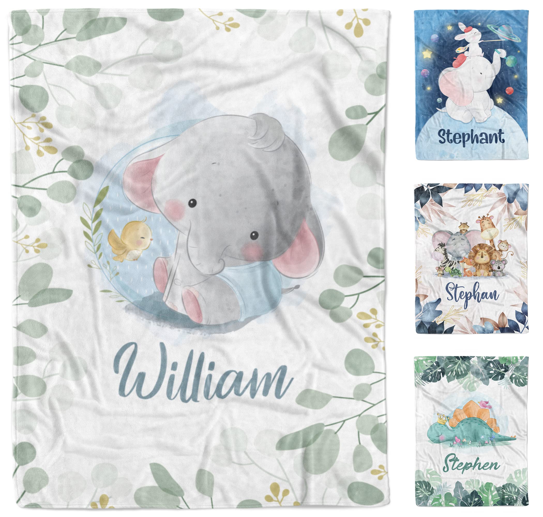 Custom Personalized Baby Boy Elephant Blanket with Name - 30x40 Inch Soft Fleece Swaddle Blanket for Newborns | Nursery Decor, Baby Shower Gift, Christening Present