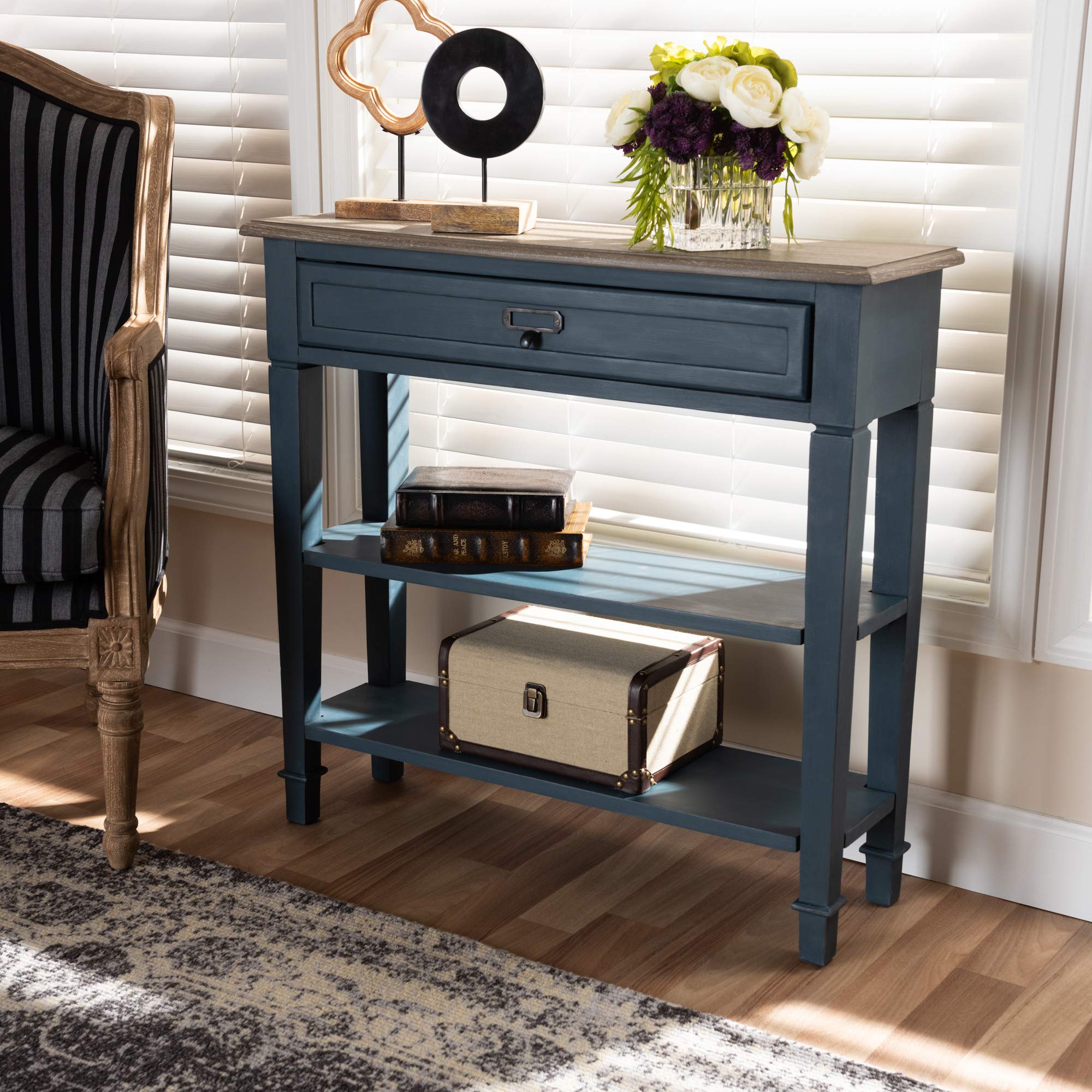 Baxton Studio Modern Console Table - Blue & Oak Finish - Entryway Sofa Table for Hallway, Living Room, or Bedroom Decor