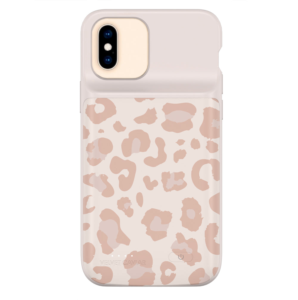 Blush Leopard Print iPhone Charging Case - Slim Portable Battery Charger for iPhone [Models] | Perfect for Travel, Work & Everyday Use