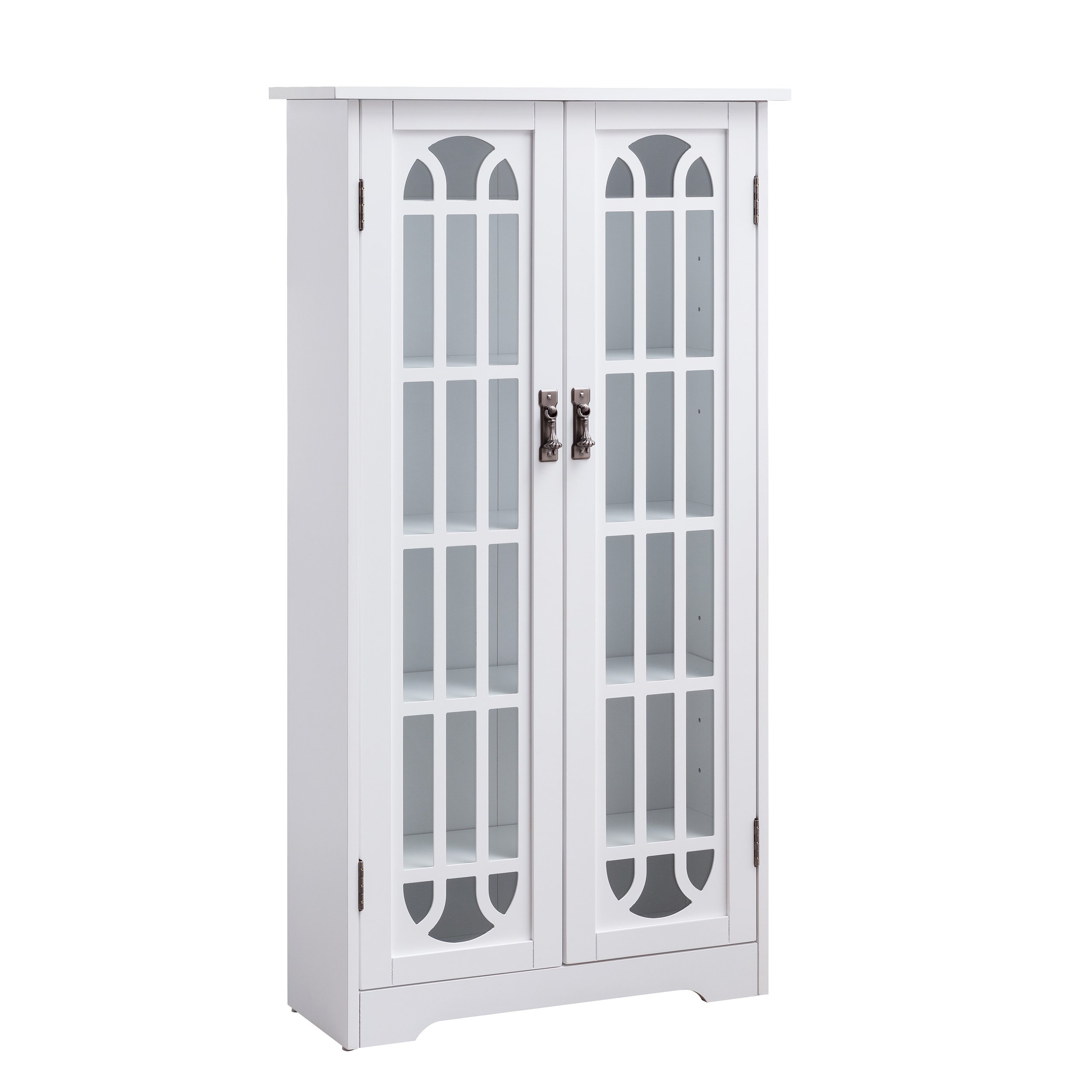 SEI Furniture White Adjustable Shelf Window Pane Display Storage Cabinet - Perfect for Living Room, Bedroom, or Office Organization