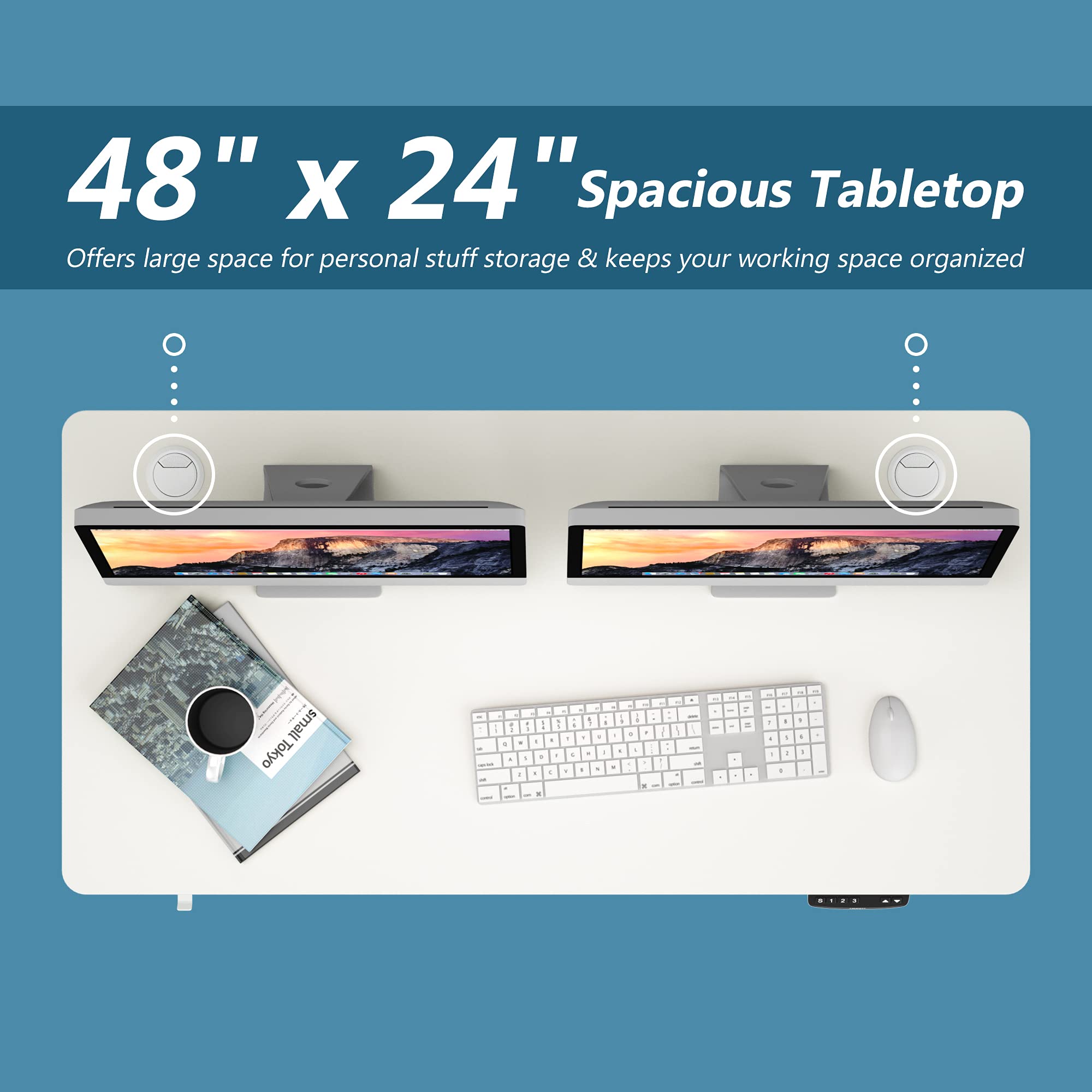 Tangkula 48 x 24 Inch Electric Standing Desk - Dual Motor Height Adjustable Sit Stand Workstation with 3-Position Memory Controller, 1