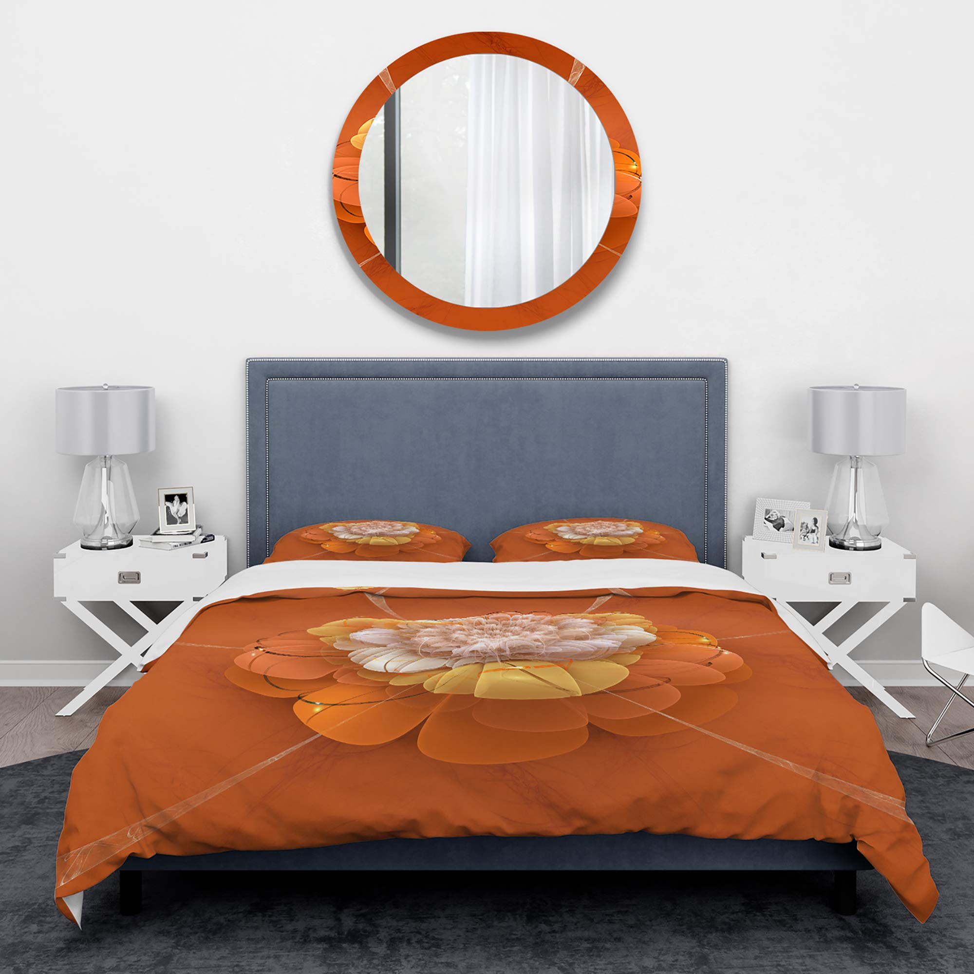 Fractal Flower Duvet Cover Set King - Yellow Coastal Bedding for All Seasons