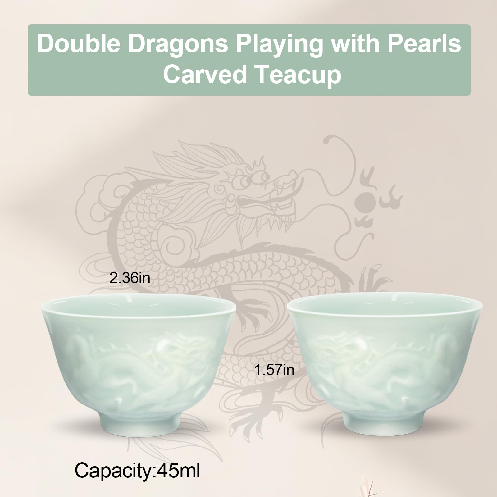 Handmade Japanese Style Ceramic Teacups - 1.5oz/45ml Handle-Less Tea Cups Set of 2, Perfect for Matcha, Sencha, Sake & Small Desserts | Elegant Tea Ceremony & Asian Dining Experience
