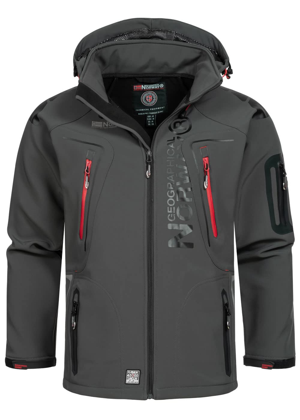 Geographical Norway Men's Tangata Softshell Jacket with Matching Hood - Waterproof Windproof Winter Coat for Hiking & Outdoor Activities