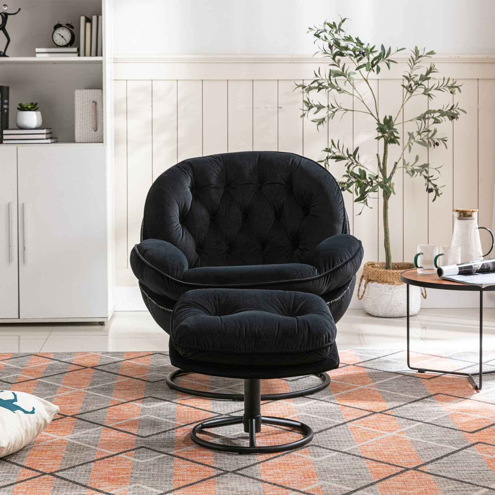Velvet Swivel Accent Chair with Ottoman - Modern Living Room Lounge Chair with Footrest for Relaxing & Reading - Perfect for Home, Office, and Cozy Spaces