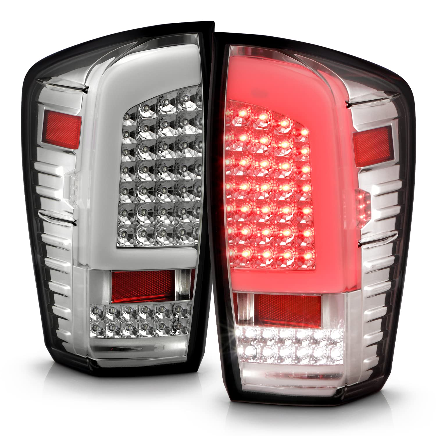 AKKON LED Tail Lights for 2016-2022 Toyota Tacoma - Chrome C-Tube Design Brake Lamps Pair (Driver & Passenger Side) - Upgrade Your Truck's Style & Visibility for Night Driving and Off-Road Adventures