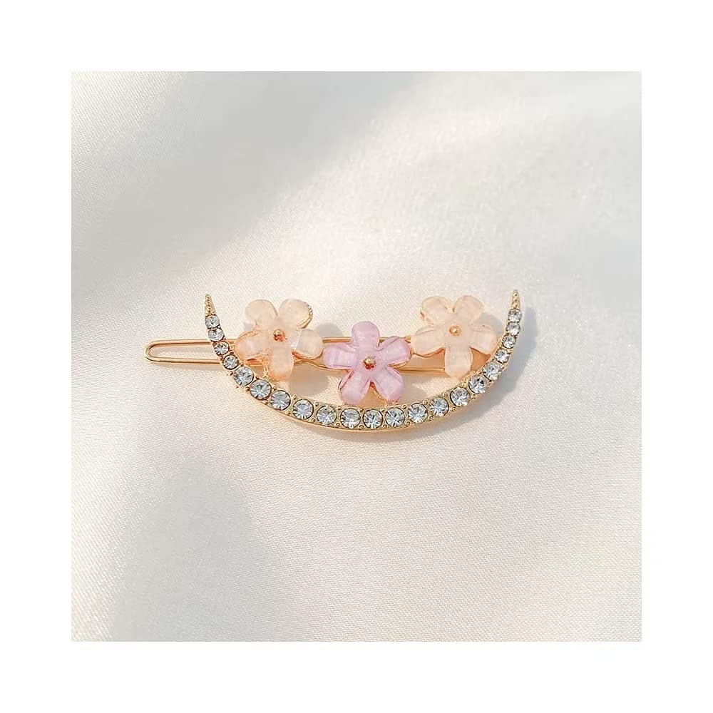 LOCANS Elegant Korean Hair Clips for Women & Girls - Rhinestone Bling Hair Accessories with Pearl Resin Acrylic Flower Design (Pack of 6) - Perfect for Parties, Weddings, and Daily Fashion Styling