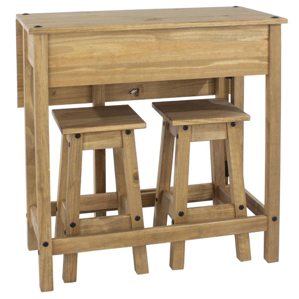 Solid Wood Drop Leaf Breakfast Table Set with 2 Stools - Compact Kitchen & Dining Furniture for Small Spaces | Perfect for Apartments, Breakfast Nooks & Cozy Dining Areas