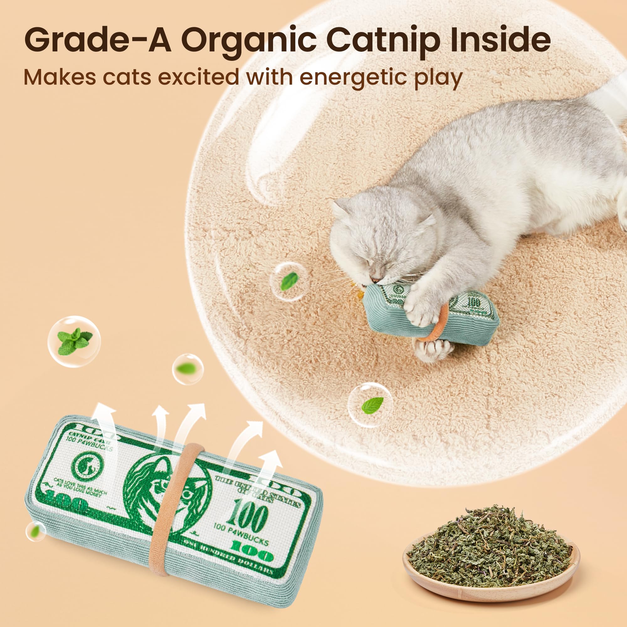 Potaroma Cat Toys with Catnip - Crinkly Sound Interactive Kicker Toy for Indoor Kittens, 6-Inch Mesh Fabric Teeth Cleaning Exercise Toy for All Cat Breeds - Perfect for Playtime & Dental Health