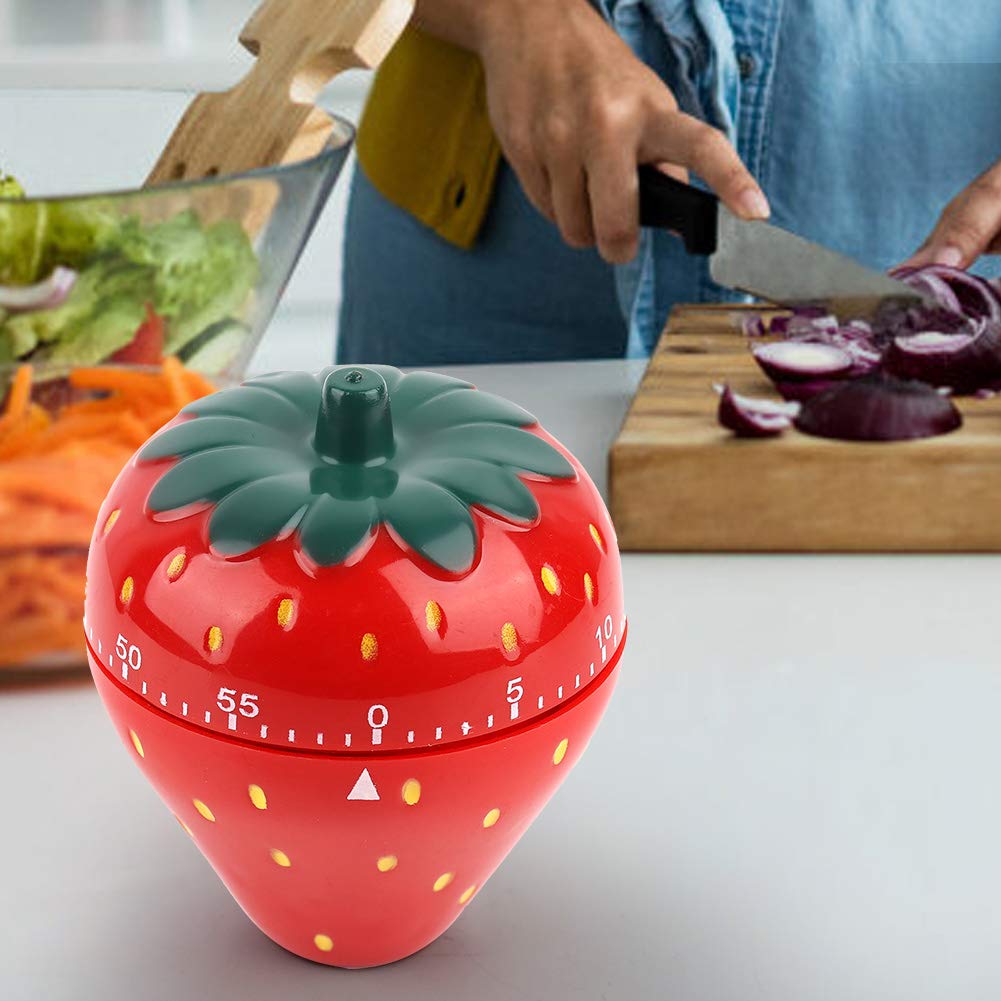Pasamer Strawberry Shaped 60-Minute Kitchen Timer - Mechanical Countdown Timer for Cooking, Baking, Studying & Productivity - Cute Red Retro Egg Timer for Home, Office & Classroom Use