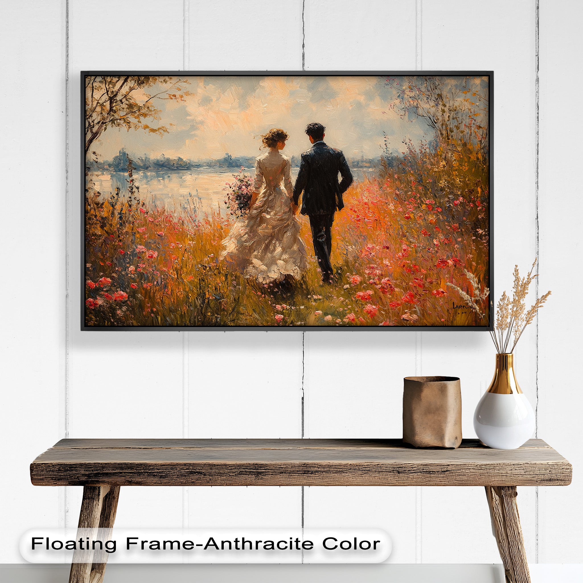 Impressionist Couple in Blooming Field Oil Painting - Romantic Wall Art for Living Room, Bedroom Decor - Perfect Gift for Anniversaries & Weddings