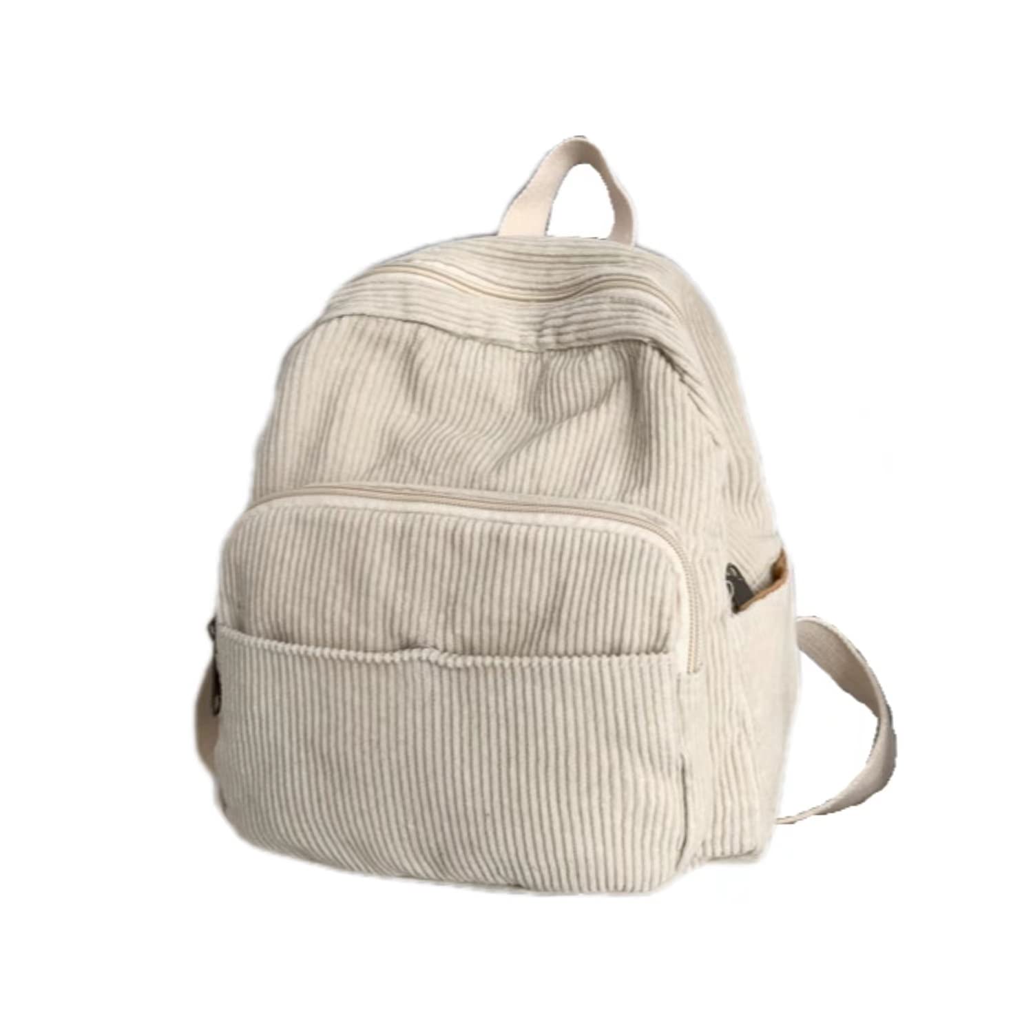 Stylish Mini Corduroy Backpack for Women - Vintage Retro College Daypack - Cute Casual Grunge Aesthetic (One Size, White) - Perfect for School, Travel & Everyday Use