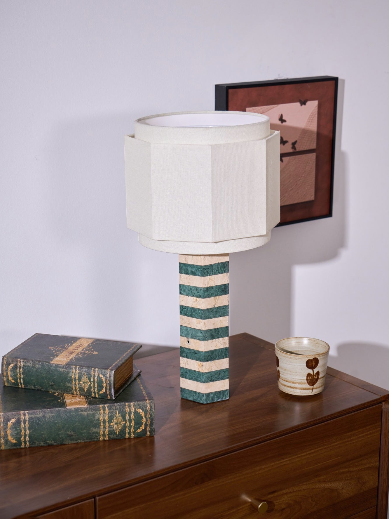 Modari Striped Stone Table Lamp - Modern Decorative Lighting for Living Room, Bedroom, or Office - Adds Elegant Ambiance to Any Space