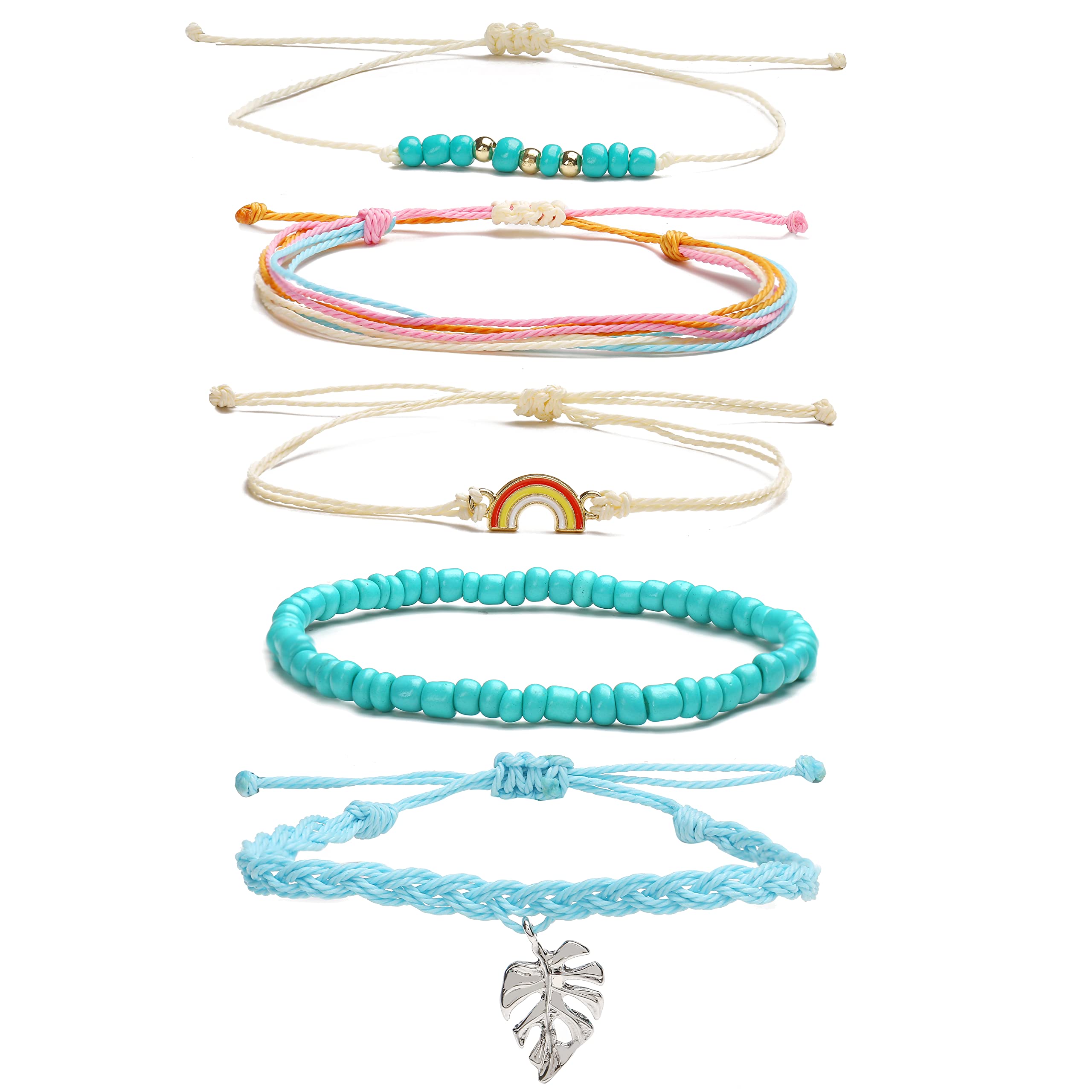 VSCO String Bracelets for Women & Teen Girls - Waterproof Boho Rope Bracelets, Surfer Wave Bracelet Set - Perfect for Summer Beach, Festival, and Everyday Boho Style Accessories