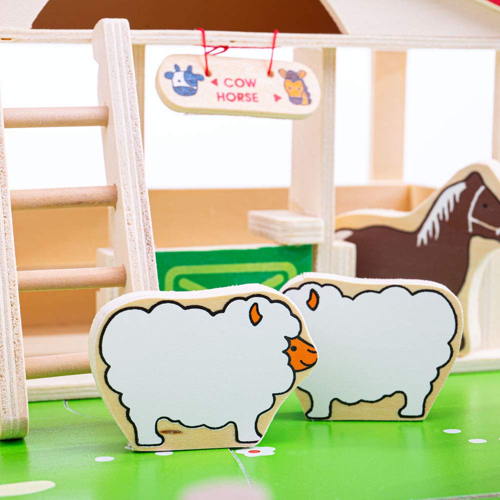 Bigjigs Toys Wooden Farm Set - 50 Piece Educational Farm Animal Playset with Tractor, Barn & Fence | Montessori Learning Toys for Toddlers & Kids | Pretend Play, Farm-Themed Birthday Gifts, Classroom Activities