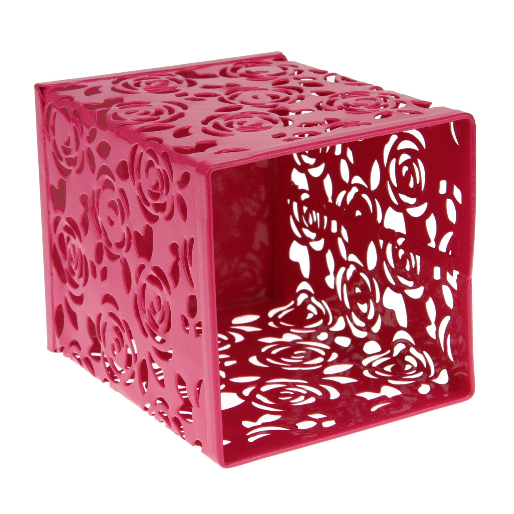 Clobeau Metal Rose Design Square Pen Holder - Stylish Desk Organizer for Office & Home, Pencil Cup Case with Flower Pattern (Rose Red) - Perfect for Workspace, Study & Gift Giving