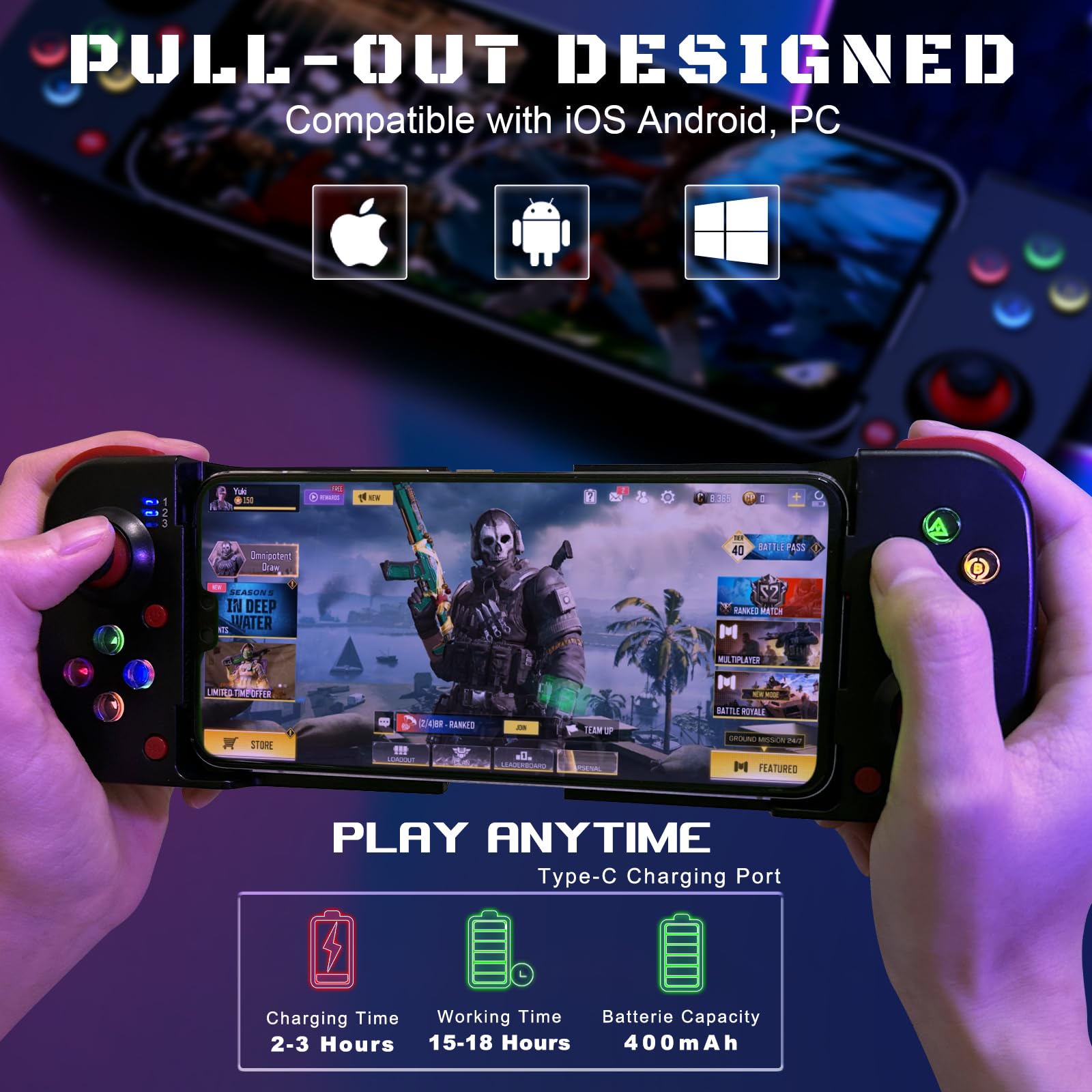 Megadream Wireless Bluetooth Mobile Game Controller for iPhone iOS Android PC - Compatible with iPhone 16/15/14/13/12/11, iPad, Samsung Galaxy, TCL Tablets - Perfect for Call of Duty, Roblox, Fortnite & Mobile Gaming (Blue & Green) - Ideal for Competitive Gaming, Live Streaming & Esports Tournaments