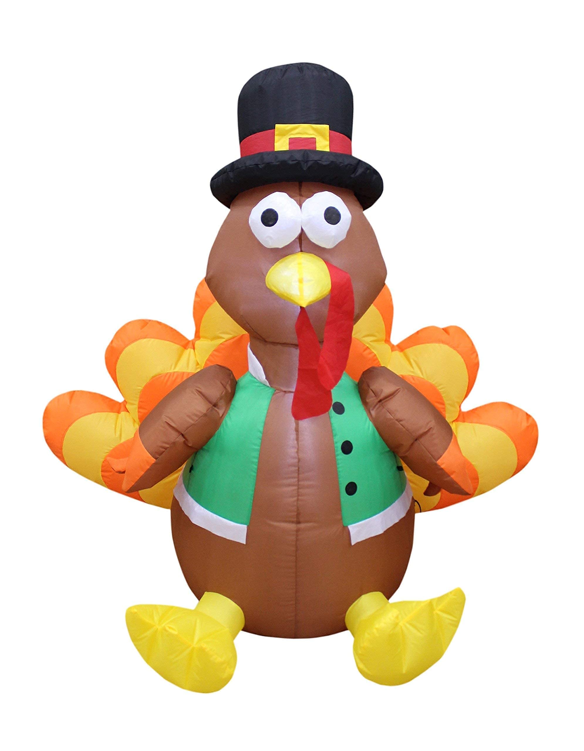 Thanksgiving Inflatable Decorations Set - 4FT Giant Inflatable Turkey with Pilgrim Hat & 6FT Tall Scarecrow with Pumpkin - Outdoor/Indoor LED Lighted Blow Up Decor for Yard, Porch, Party, Holiday Celebration