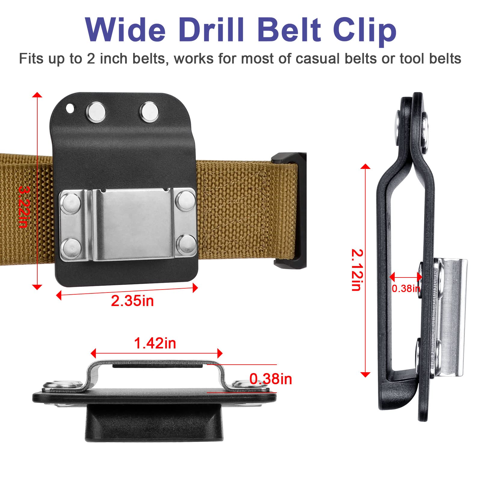 iGuerburn Drill Belt Holder - Heavy Duty Tactical Drill Clip for Tool Belt, Fits Dewalt Milwaukee Ryobi Cordless Drills | Quick Access Drill Hook for 2