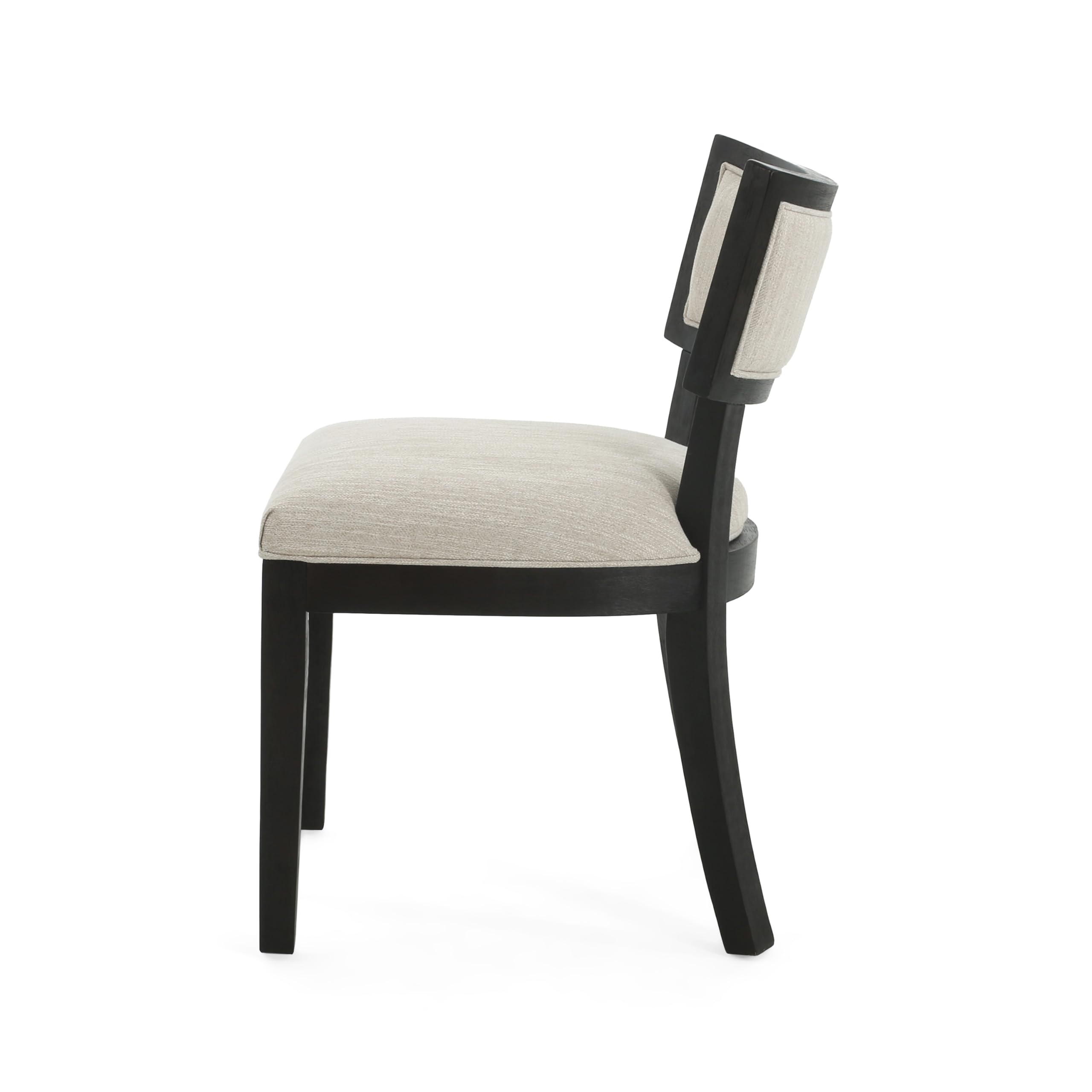 Christopher Knight Home Set of 2 Fabric Upholstered Armless Dining Chairs with Rubberwood Legs & King Louis Back - Wood Frame Soft Chairs for Dining Room, Kitchen, Restaurant - Brown & Beige - Perfect for Home Decor, Small Spaces & Elegant Dining Settings