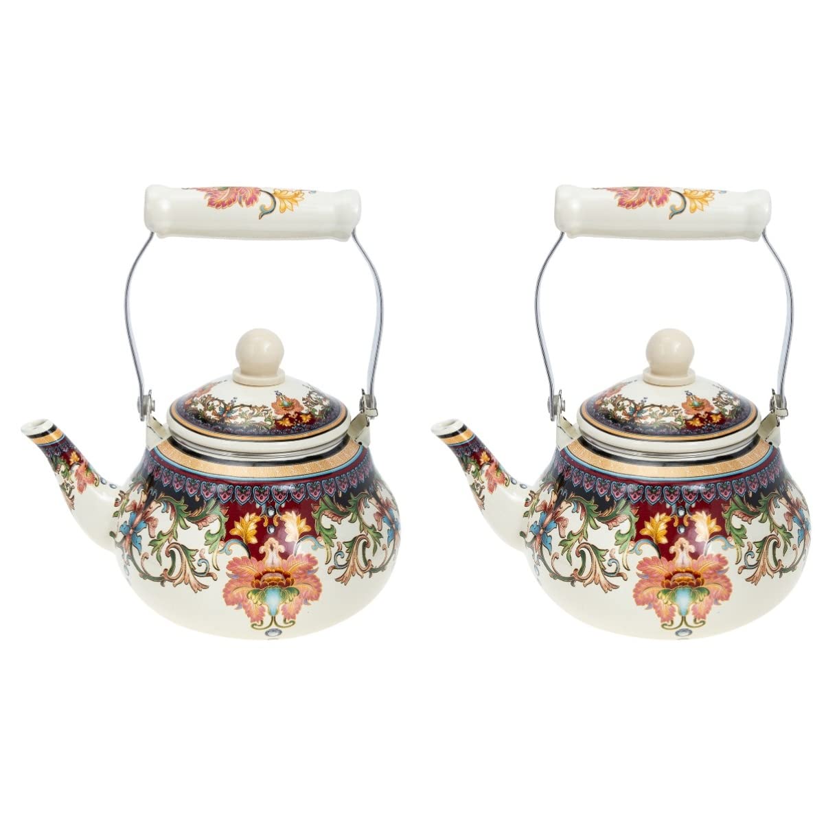 Yardwe Enamel Tea Kettle Set of 2 - Durable Enamel on Steel Teapot for Hot & Cold Beverages - Perfect for Home, Kitchen, Camping & Outdoor Tea Brewing