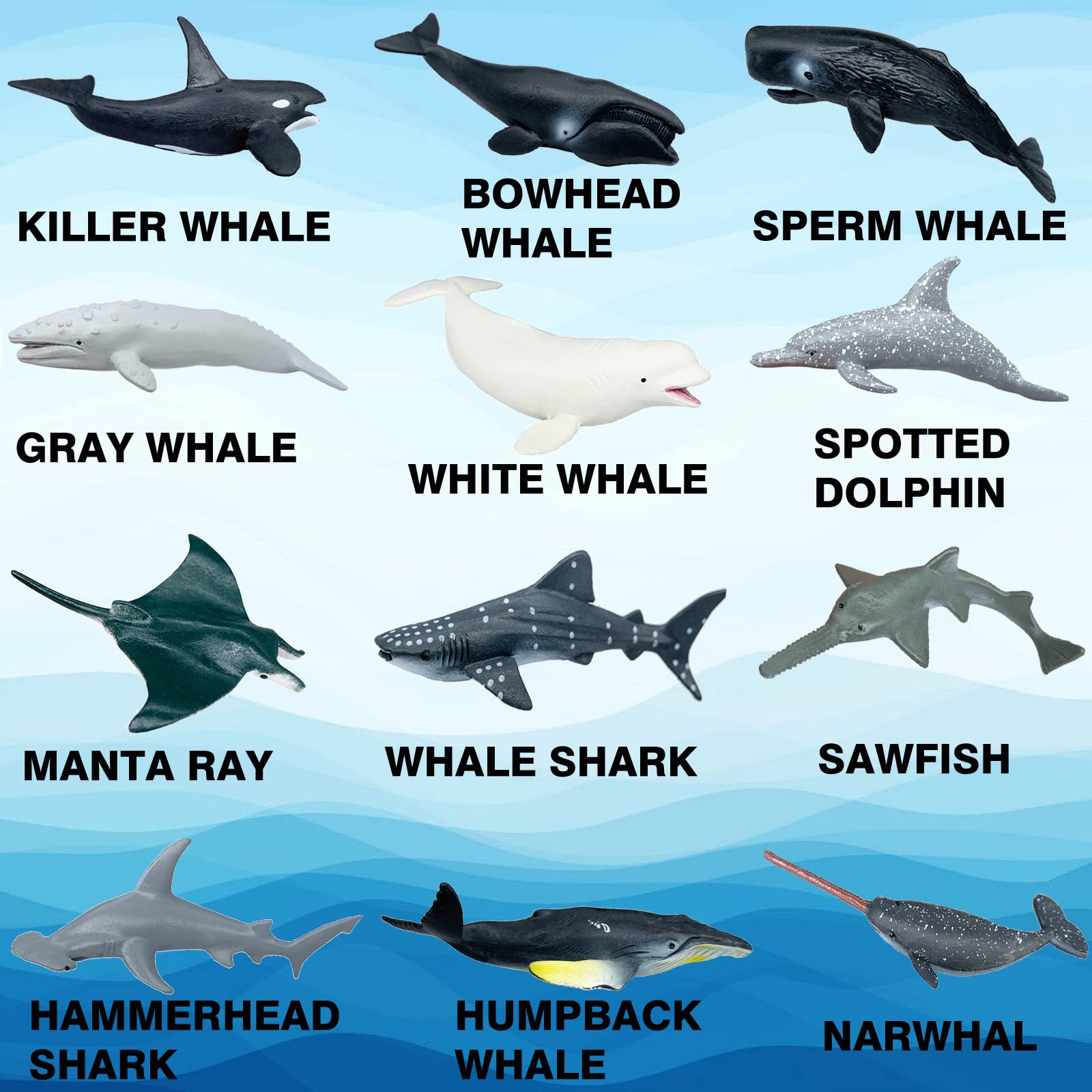 12PCS Shark & Whale Ocean Animal Action Figures - Realistic Sea Creature Toys for Kids, Bath & Beach Play, Cake Toppers, Party Favors, Gifts & Rewards | Perfect for Underwater Themed Parties & Educational Playtime