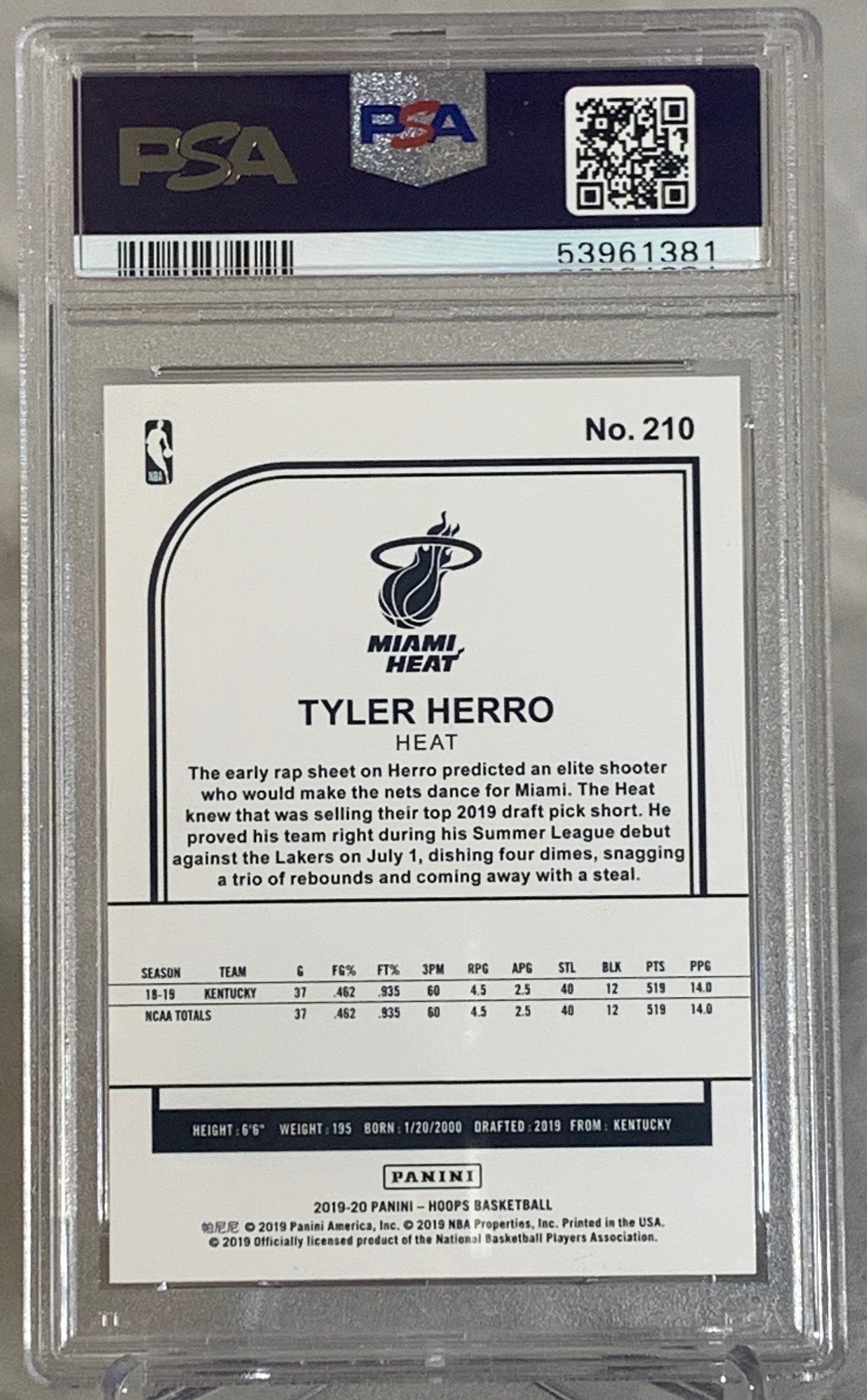 2019-20 Tyler Herro Miami Heat NBA Rookie Card Panini Hoops PSA GEM MINT 10 #53961381 - Perfect for Basketball Memorabilia Collectors & Sports Fans Display