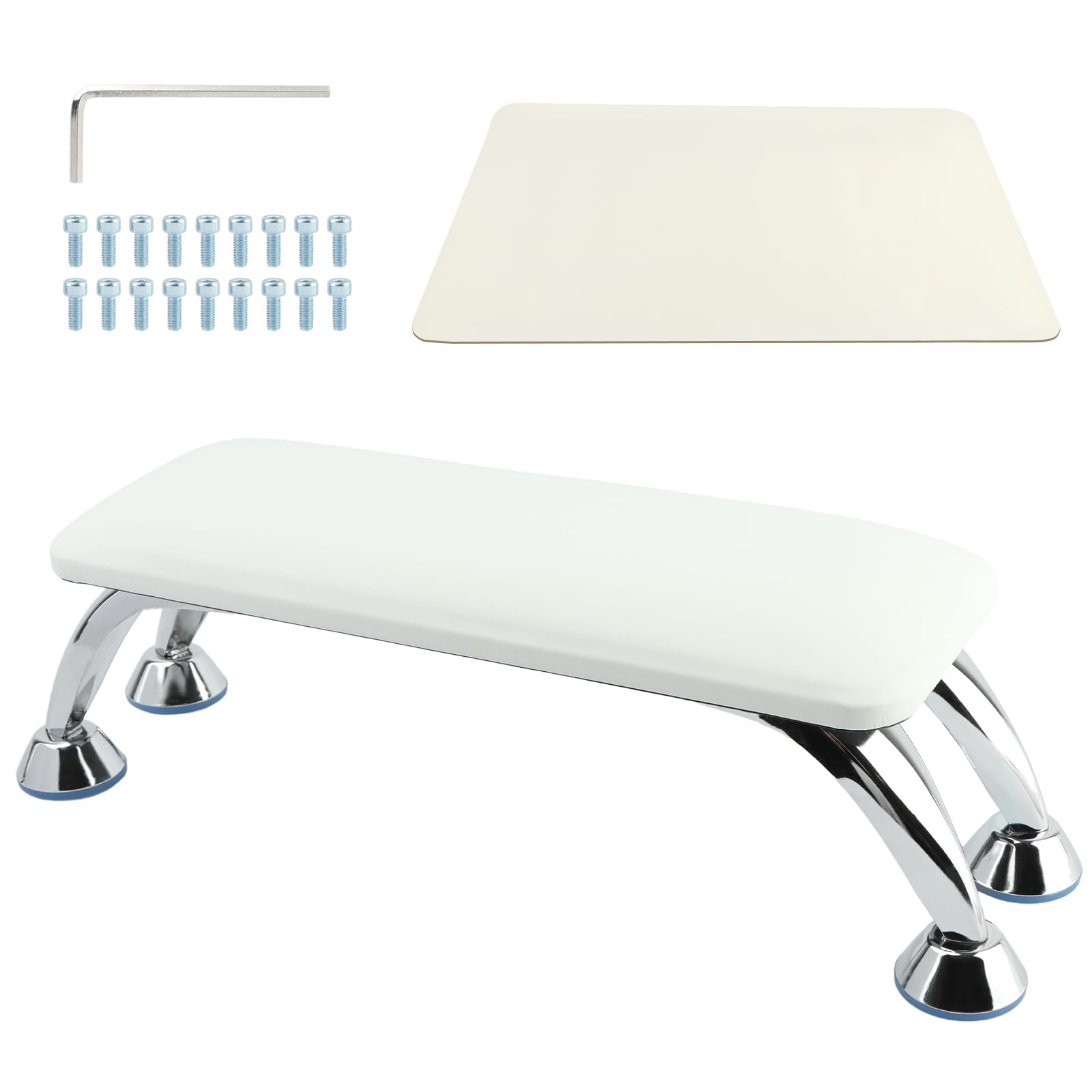 Foldable PU Leather Nail Hand Rest & Polish Mat Set - Acrylic Nail Art Table Mat with Hand Pillow for Manicure Salon | Portable Hand Rest for Gel Polish, Nail Extensions & DIY Home Nail Care (White)