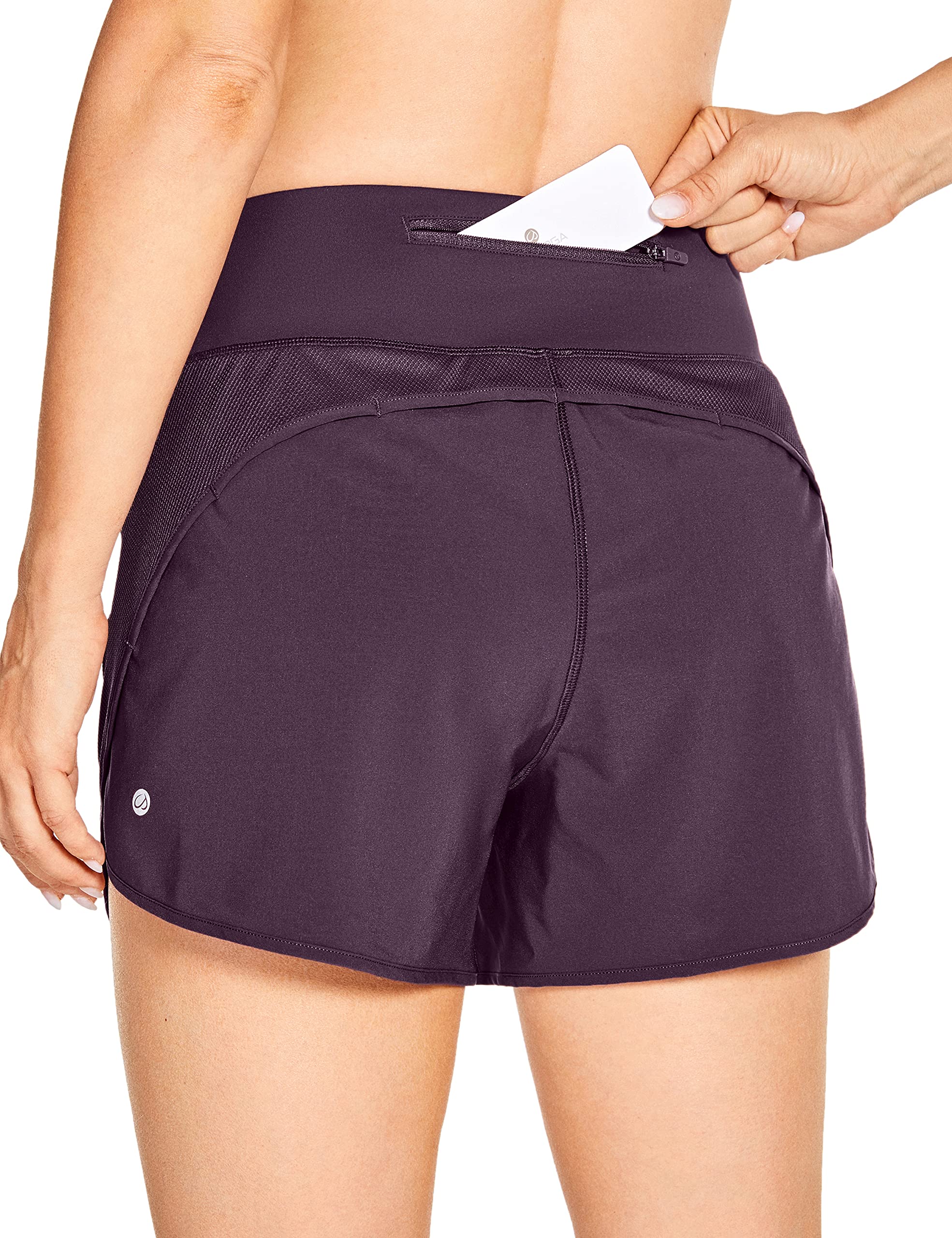 CRZ YOGA Women's High Waist Workout Running Shorts with Mesh Liner - 4 Inch Quick Dry Athletic Gym Shorts with Zip Pocket - Perfect for Yoga, Running & Gym Training