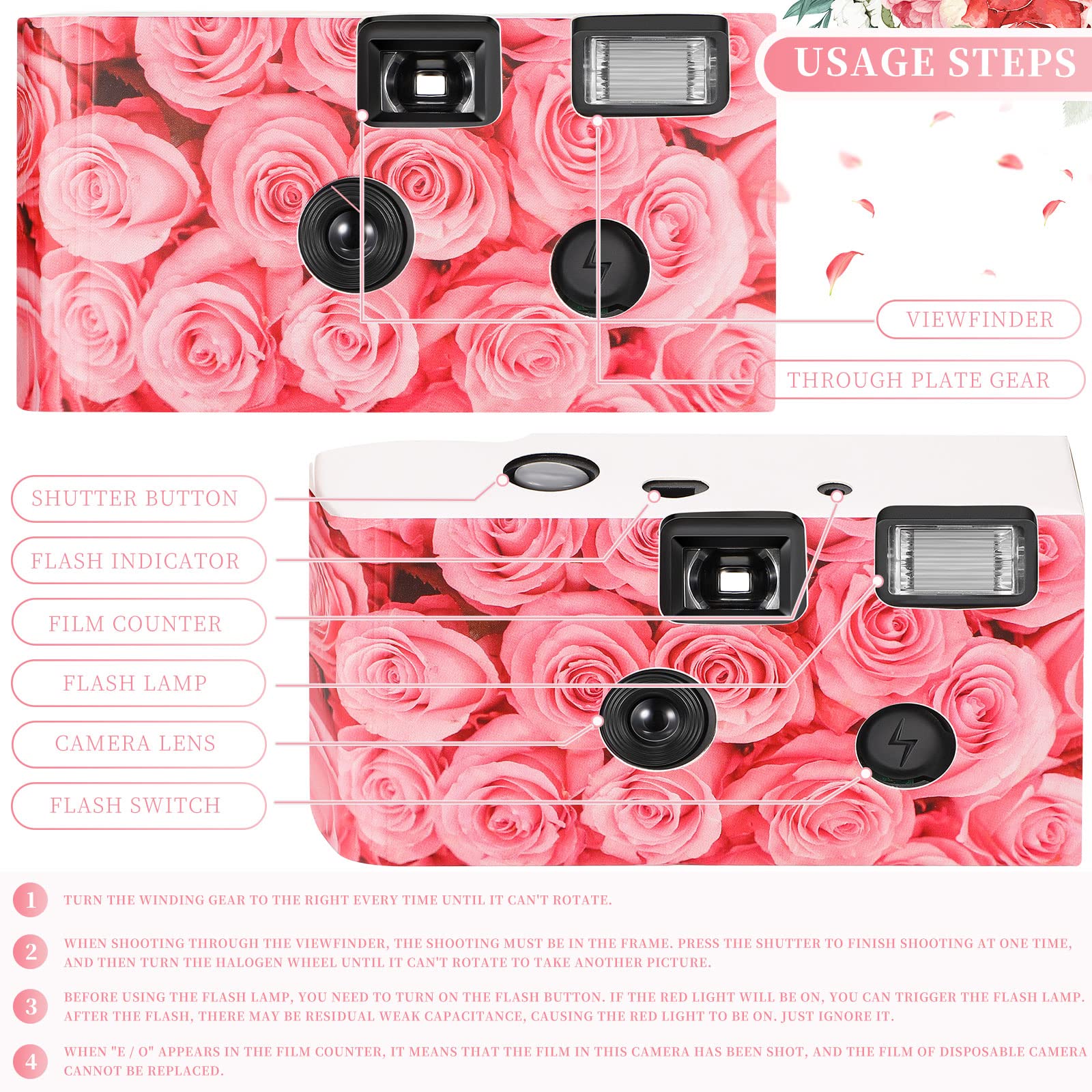 12 Pack Disposable Film Cameras with Flash - Single Use Wedding Cameras for Parties, Travel, Anniversaries & Camping (Pink Rose) - Perfect for Capturing Memories at Events & Special Occasions