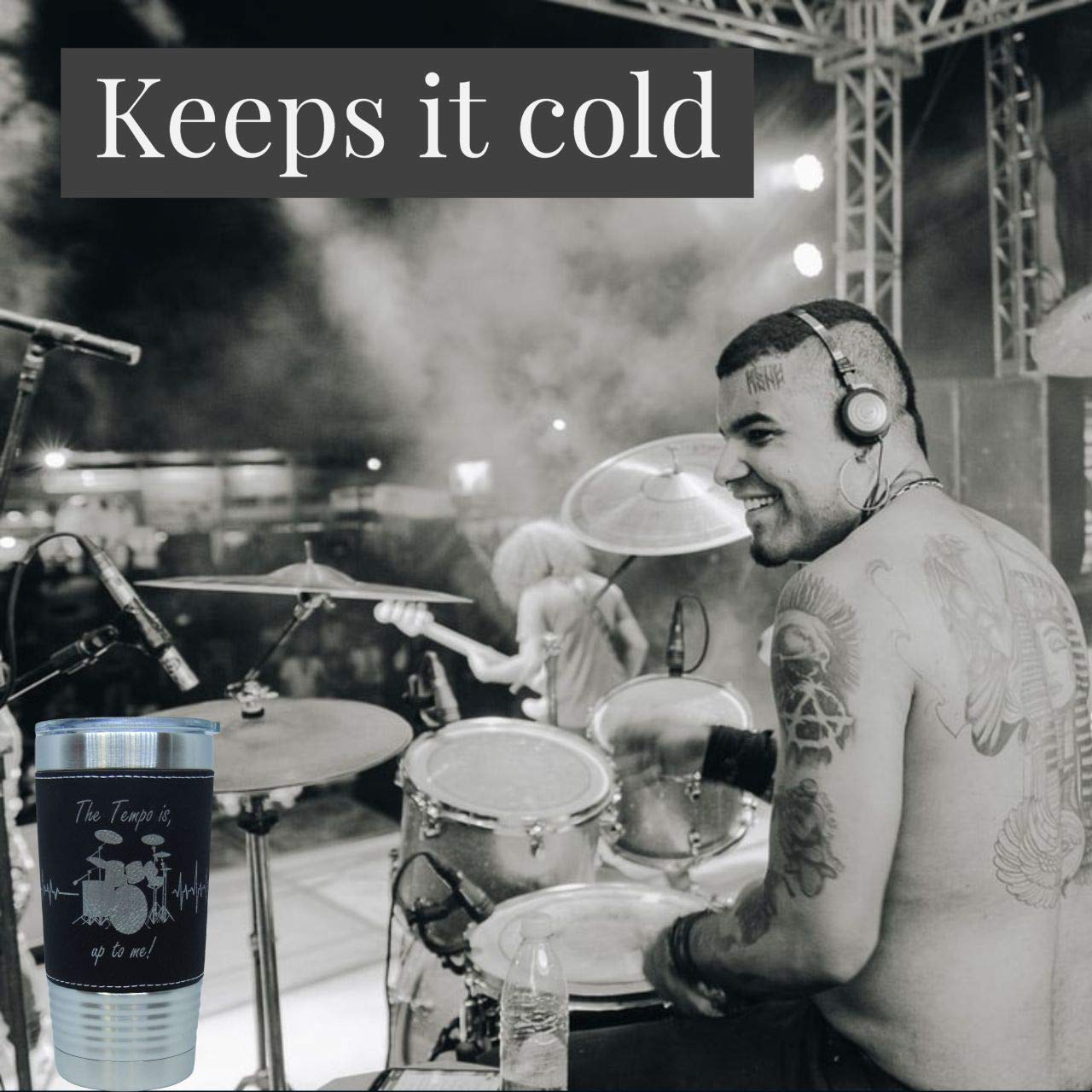 20oz Vacuum Insulated Stainless Steel Tumbler for Drummers & Music Lovers - Leakproof Travel Mug for Concerts, Camping, Gym & Outdoor Activities - Brown Thermal Coffee Cup