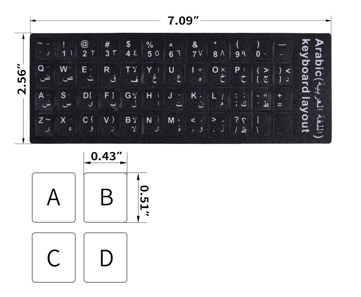 Arabic Keyboard Stickers 2PCS - Black Matte for Laptop & Desktop - Typing in Arabic & English