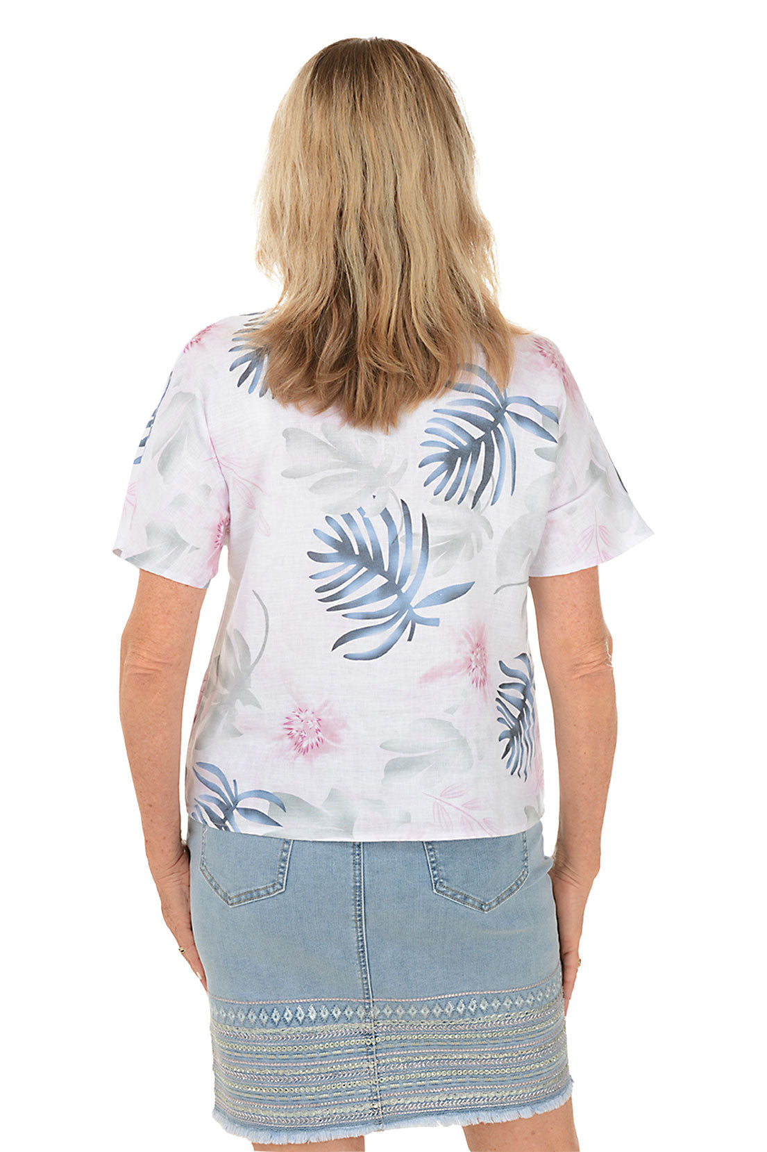 Lush Leaves Linen Blouse for Women - Breathable Summer Tops Casual Loose Fit Tunic Shirt - Perfect for Beach, Vacation & Boho Outfits