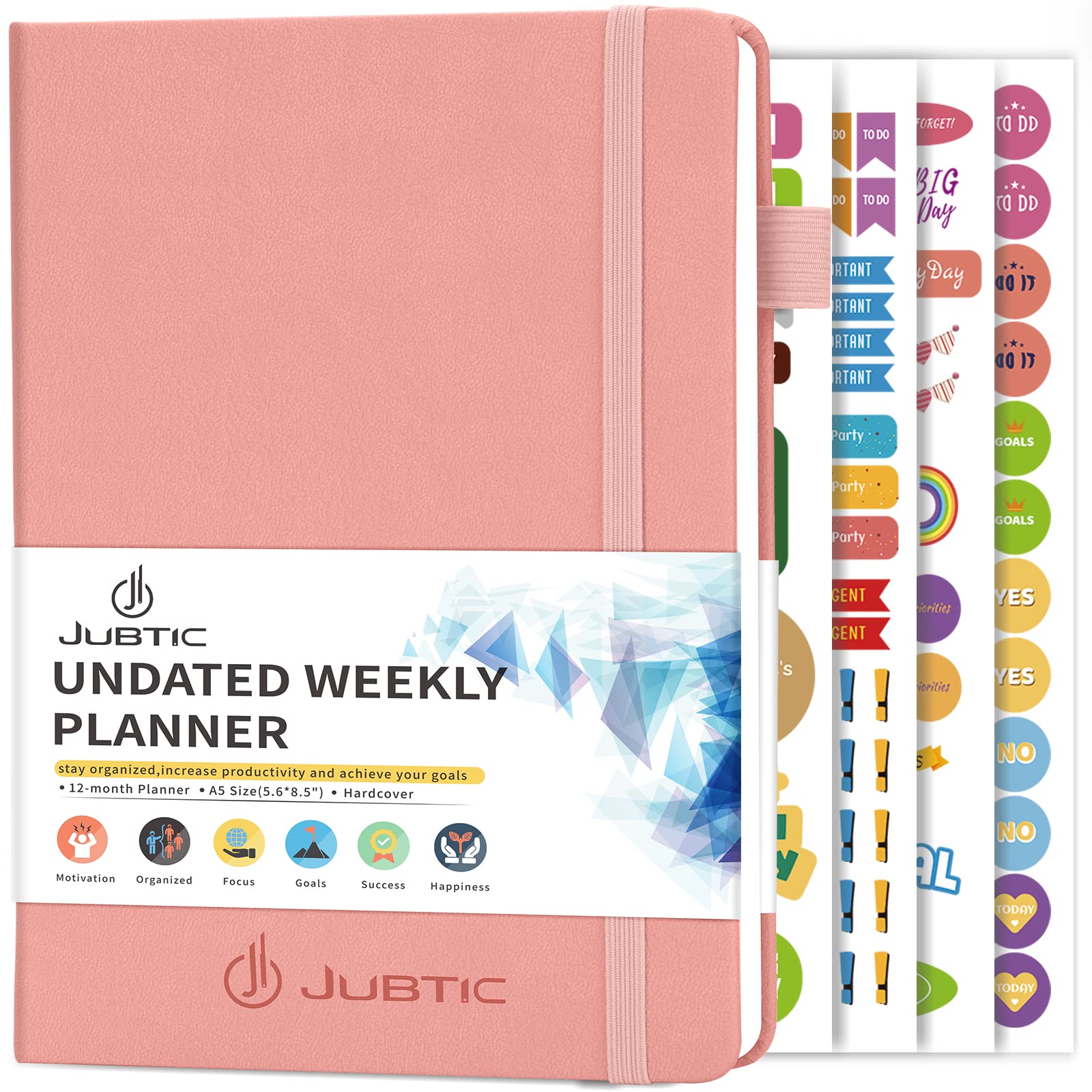 JUBTIC Undated Weekly & Monthly Planner - A5 Productivity Notebook with Stickers for Time Management, To-Do Lists & Goal Tracking - Perfect for Students, Professionals & Busy Moms (Pink) 2025