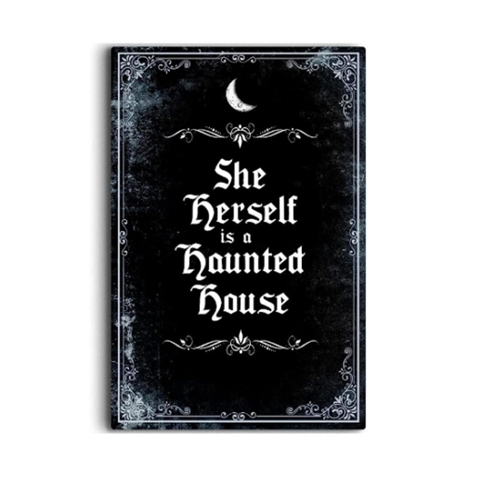 IRISIVITA Spooky Metal Sign - 'She Herself Is A Haunted House' Gothic Wall Art for Bedroom & Living Room | Vintage Halloween Decor, Witchy & Goth Room Decor | 11.75 x 7.8 Inches | Perfect for Halloween Parties, Haunted House Themes & Dark Aesthetic Home Decor