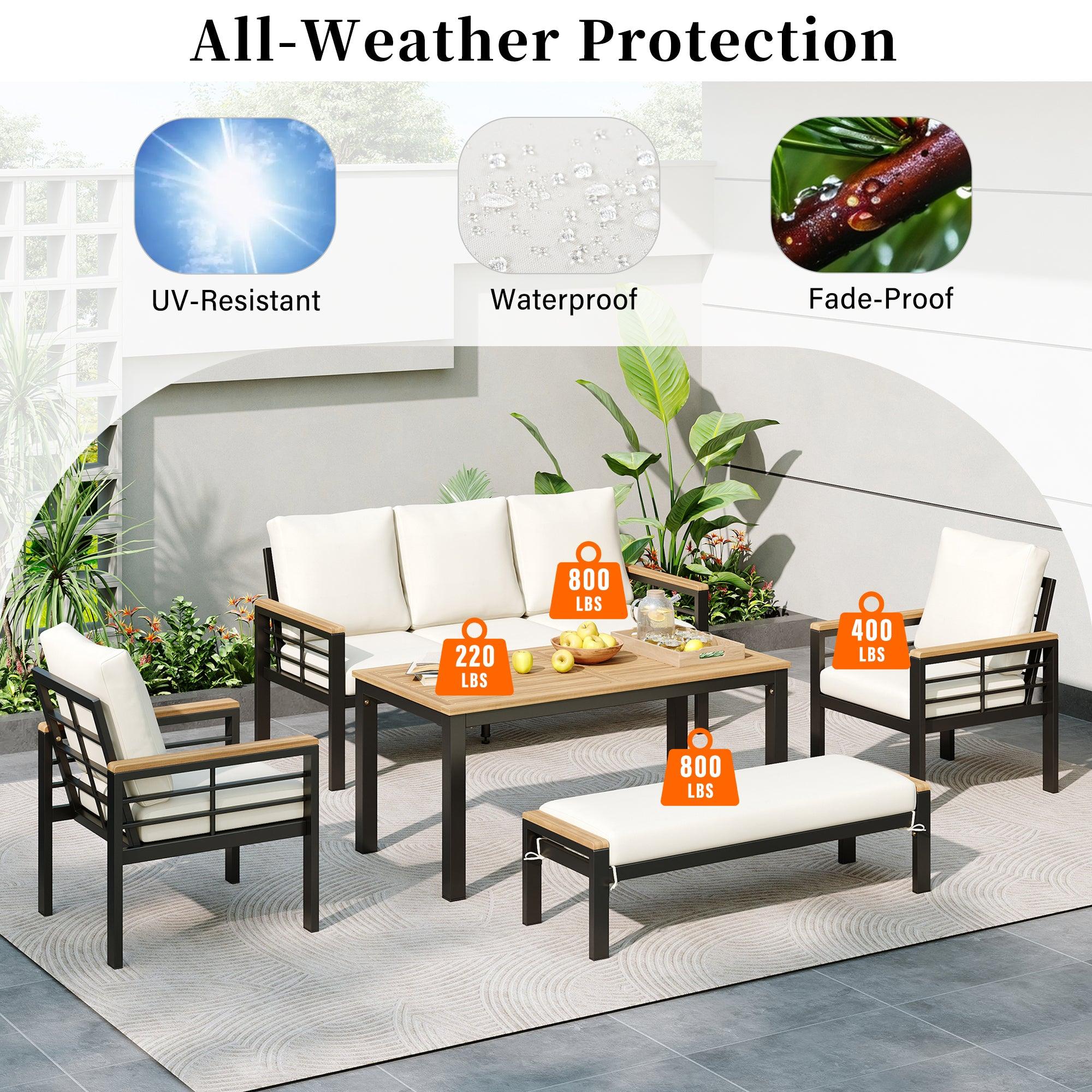 5-Piece Outdoor Patio Conversation Set with 3-Seat Sofa & Cushions - Perfect for Backyard, Poolside, Garden, and Outdoor Relaxation