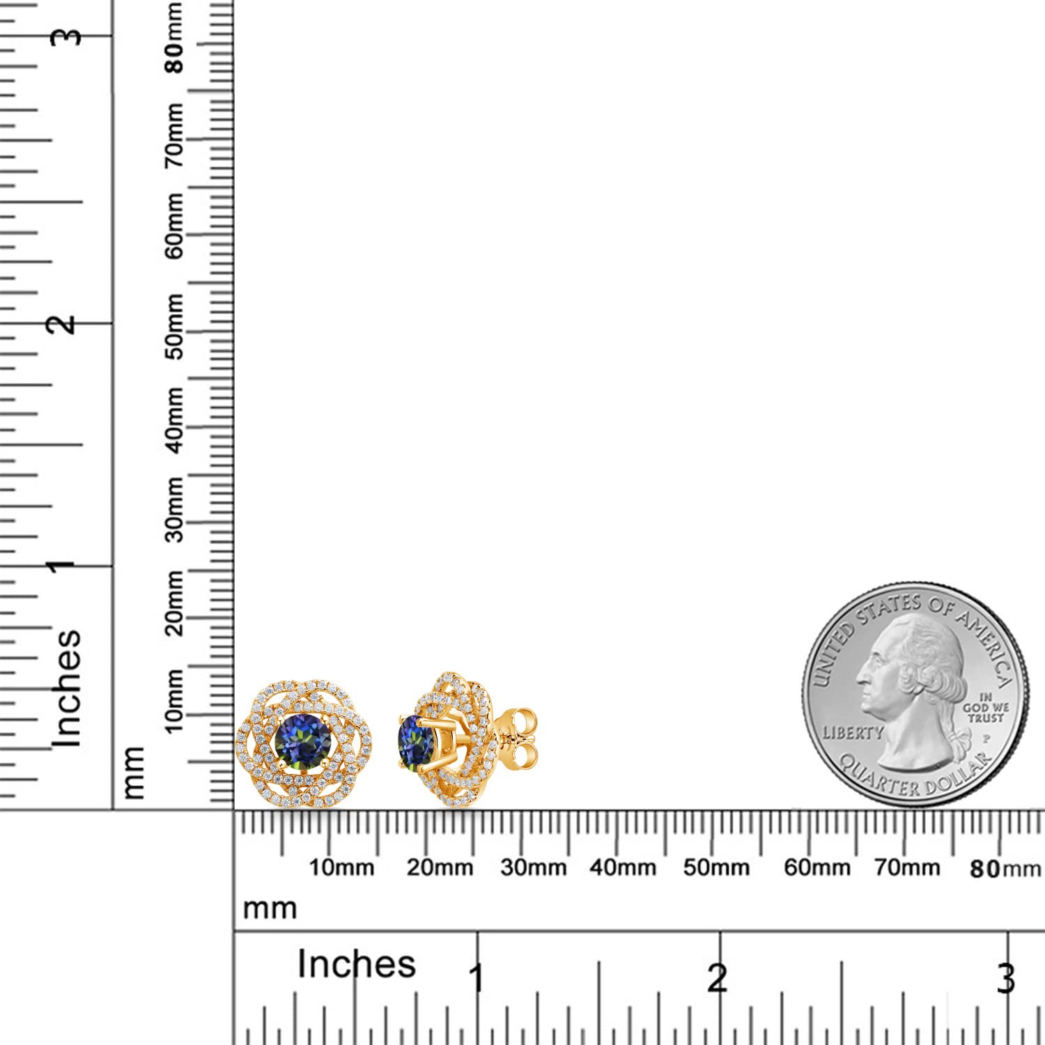 Gem Stone King 18K Gold Plated Sterling Silver 6MM Round Birthstone Stud Earrings with White Moissanite & Removable Jackets - Perfect Gift for Women, Birthday, Anniversary, Mother's Day & Everyday Wear
