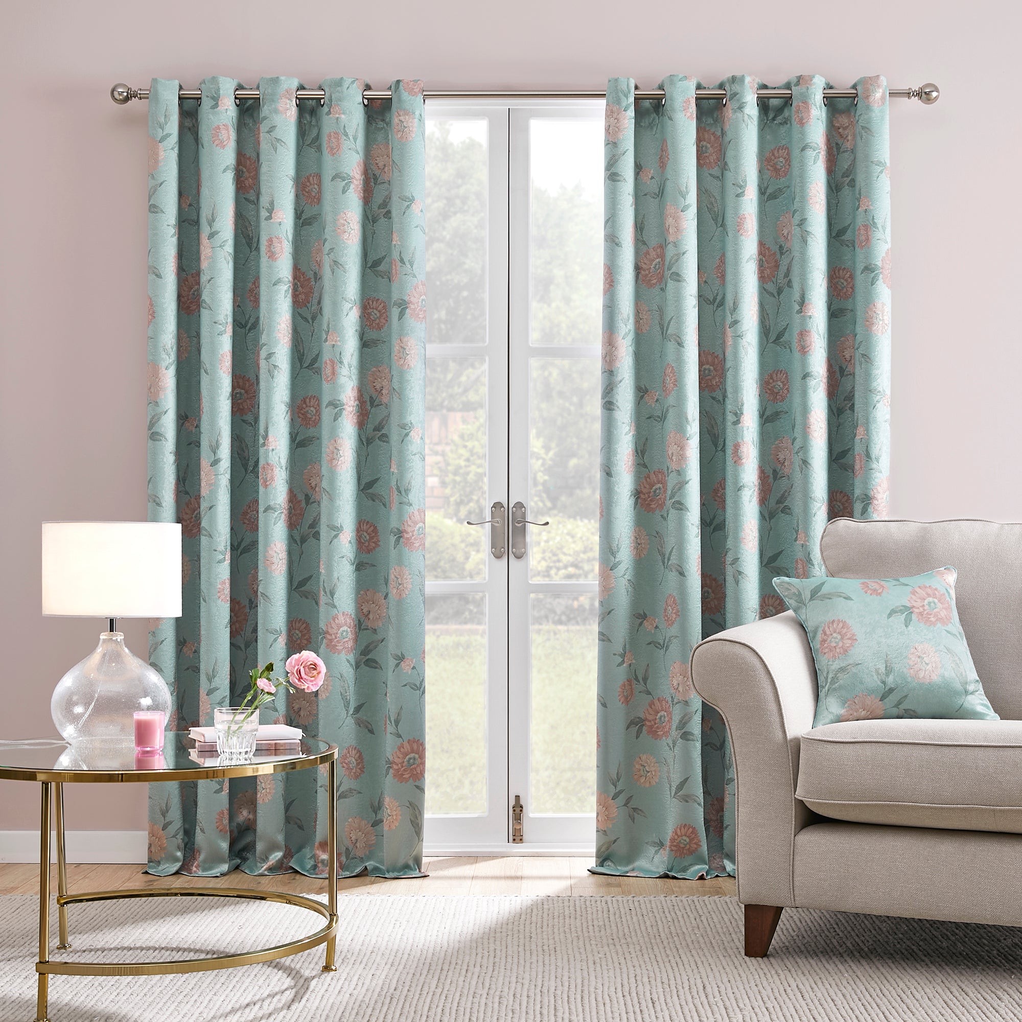 Dreams & Drapes Dahlia Eyelet Curtains - Duck Egg Blue Blackout Window Drapes for Living Room & Bedroom - Light Filtering & Noise Reducing Home Decor