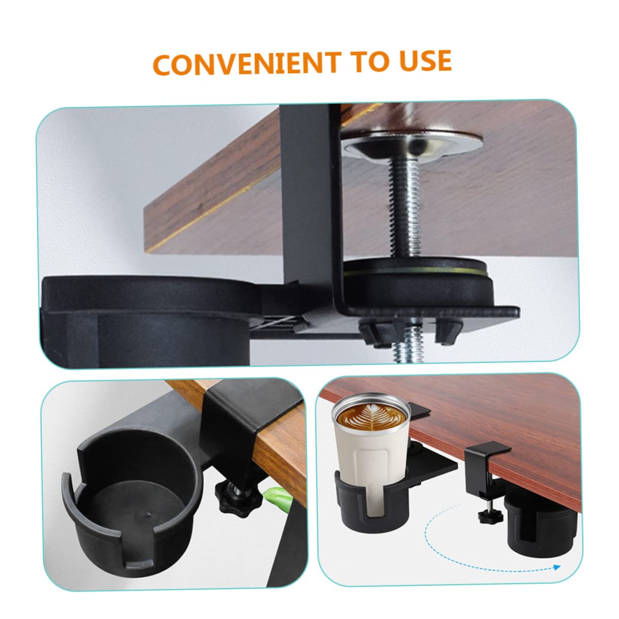 4-Pack Clip-On Cup Holders for Desk & Sofa - Universal Desk Side Bottle Holder, Couch Cup Clip, Computer Desk Drink Clamp - Perfect for Office, Gaming, Study & Home Use