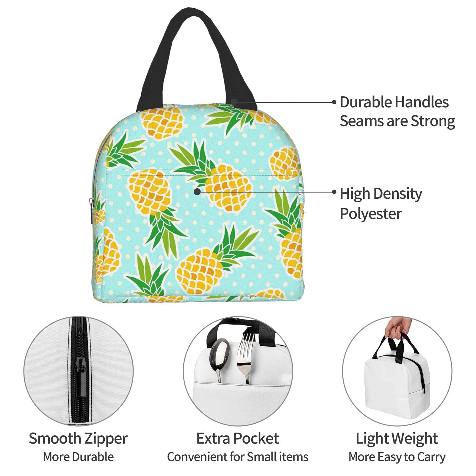Stylish Pineapple Insulated Lunch Bag - Reusable & Compact Tote for Women & Men - Perfect for School, Office, Work & Picnics