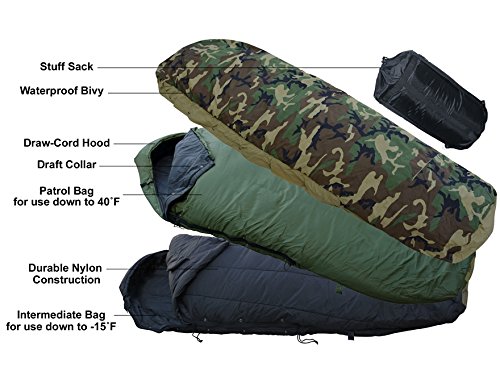 Military Style 4-Piece ECWS -15°F Extreme Cold Weather Sleeping Bag System for Camping, Hiking & Survival Gear - Tactical Outdoor Sleeping Solution