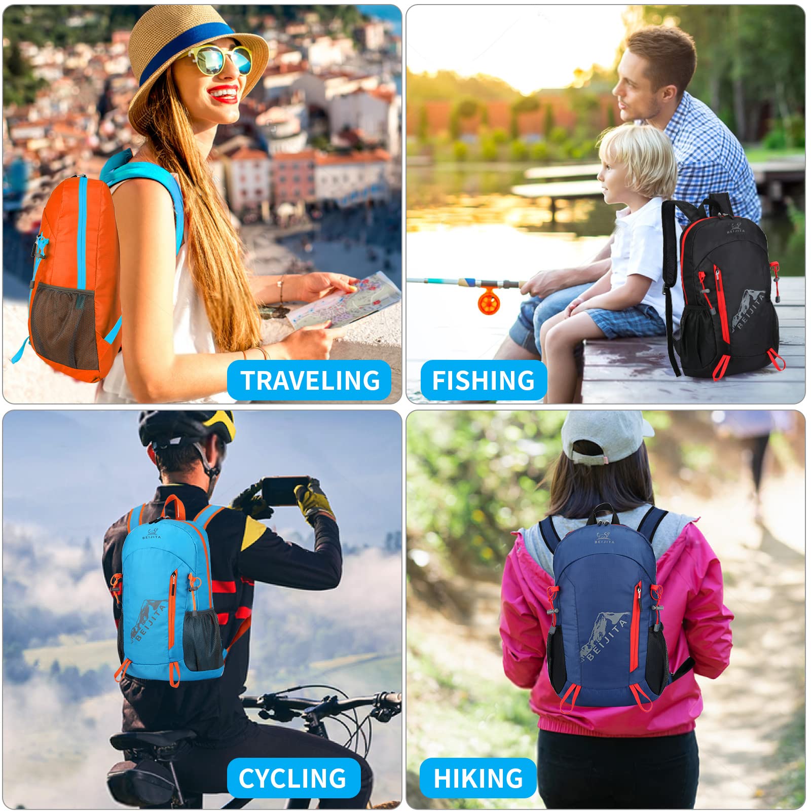20L Lightweight Hiking Backpack - Foldable Waterproof Daypack for Travel, Camping & Outdoor Activities - Compact Packable Backpack for Men & Women (Blue) - Perfect for Day Trips, Commuting & Adventure Travel