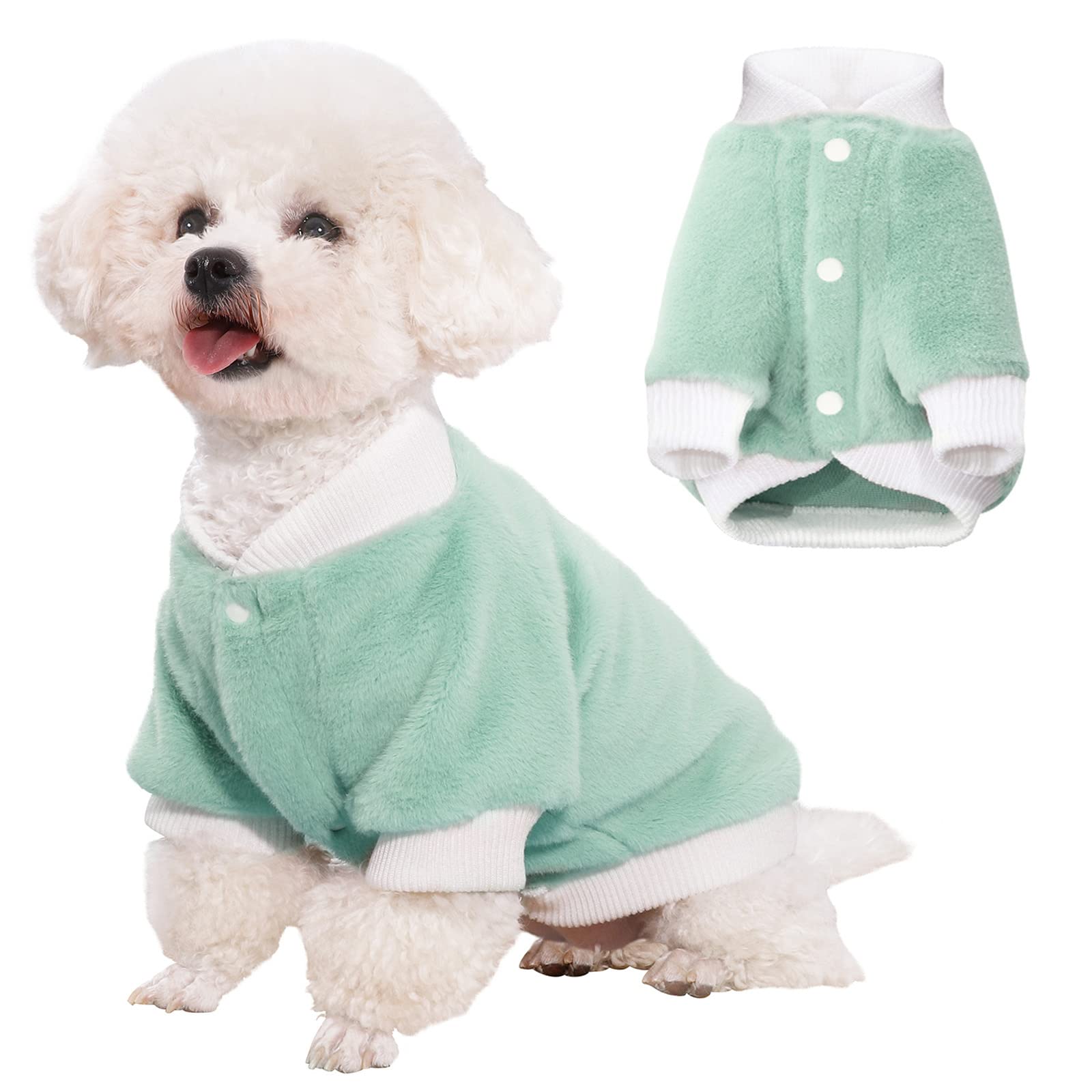 Demigreat Winter Warm Plush Small Dog Sweater Coat with Buttons - Soft Puppy Clothes for Cold Weather - Cozy Outfit for Small Dogs & Cats (Boys & Girls) - Perfect for Outdoor Walks, Indoor Lounging & Holiday Photos