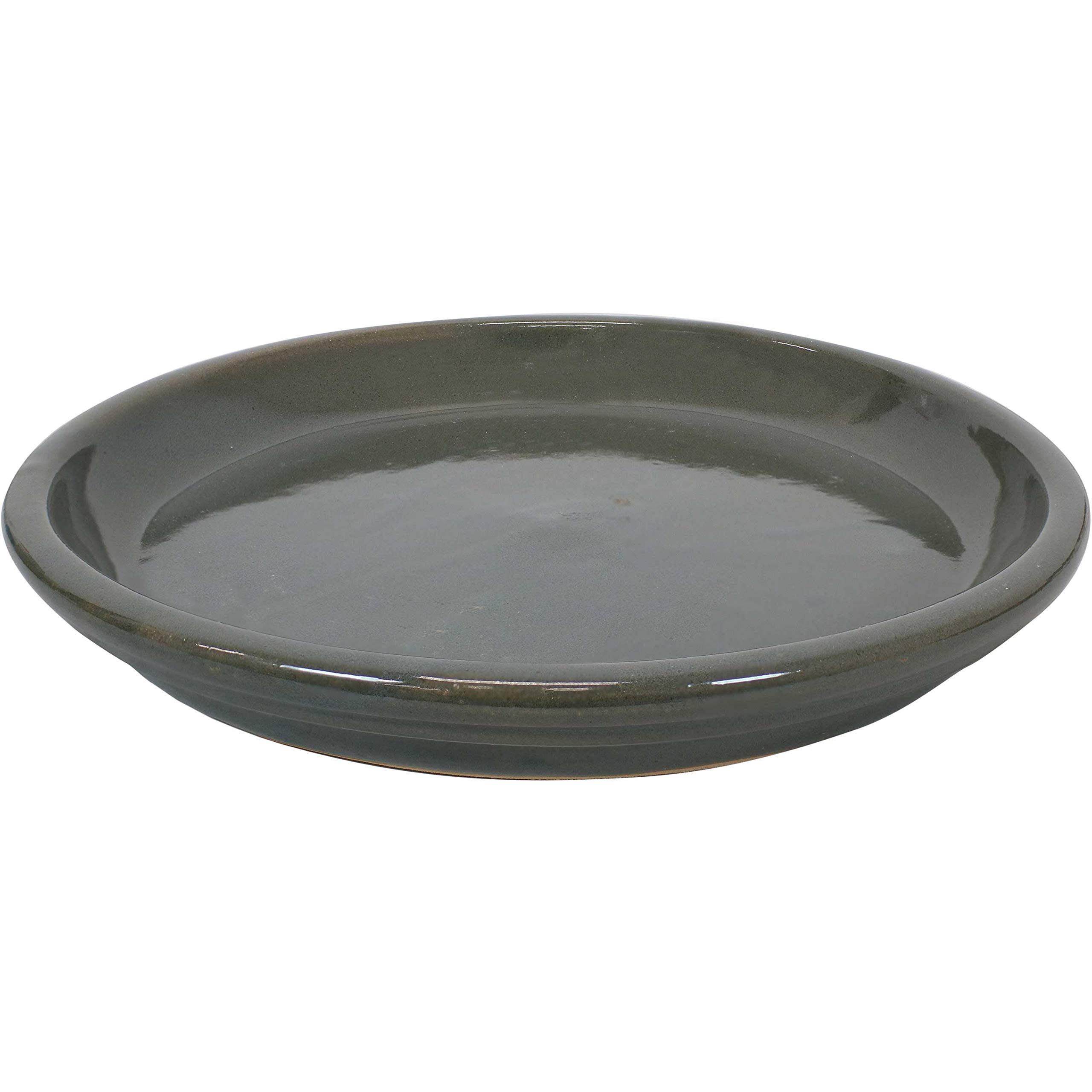 Sunnydaze 12-Inch Ceramic Plant Saucers - Set of 2 Gray Flower Pot Drip Trays for Outdoor Planter Drainage - Perfect for Patio, Garden & Indoor Plant Care