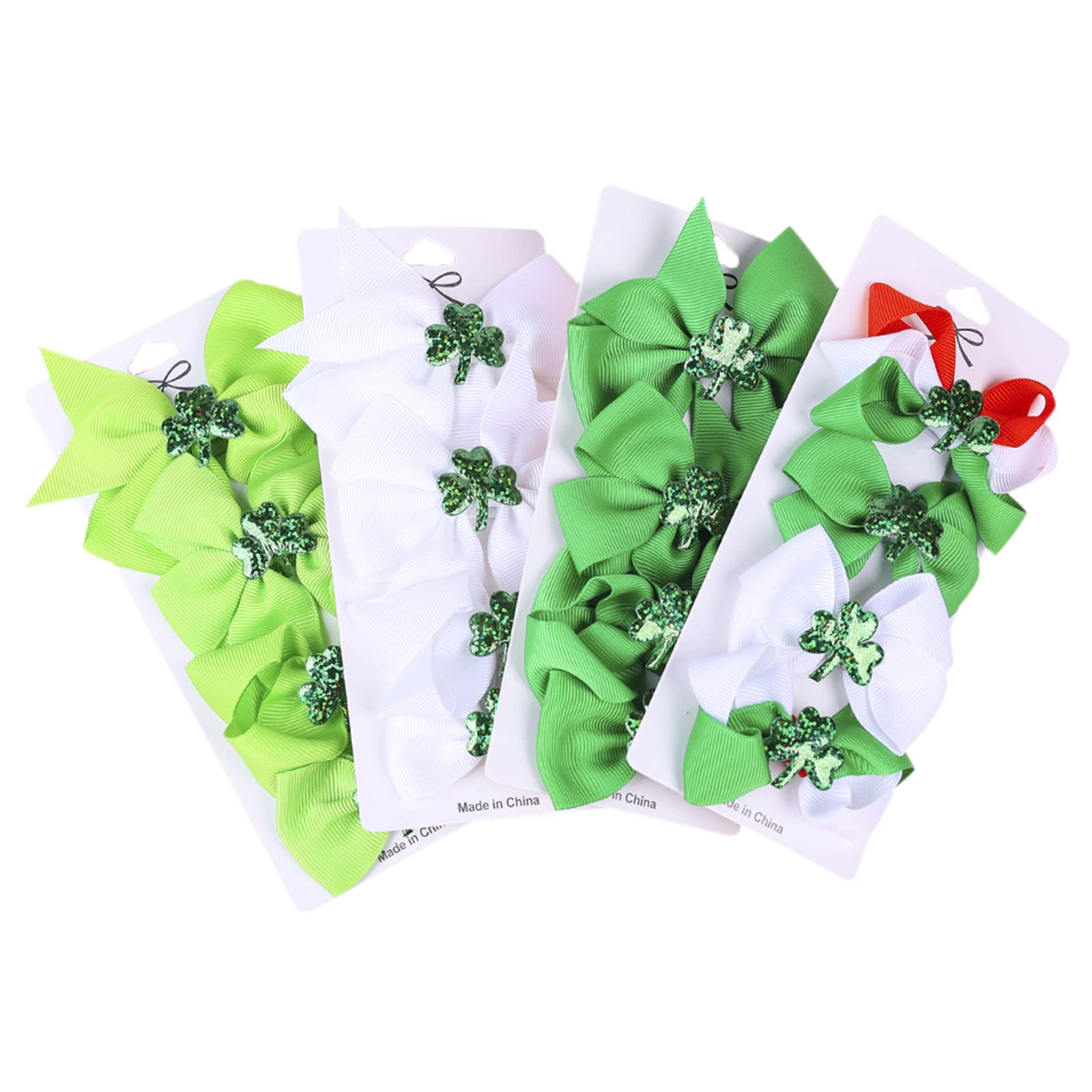 St. Patrick's Day Hair Clips for Girls - Irish Green Shamrock Clover Barrettes & Ribbon Hairpins - Perfect for Kids Party, School Events & Holiday Celebrations